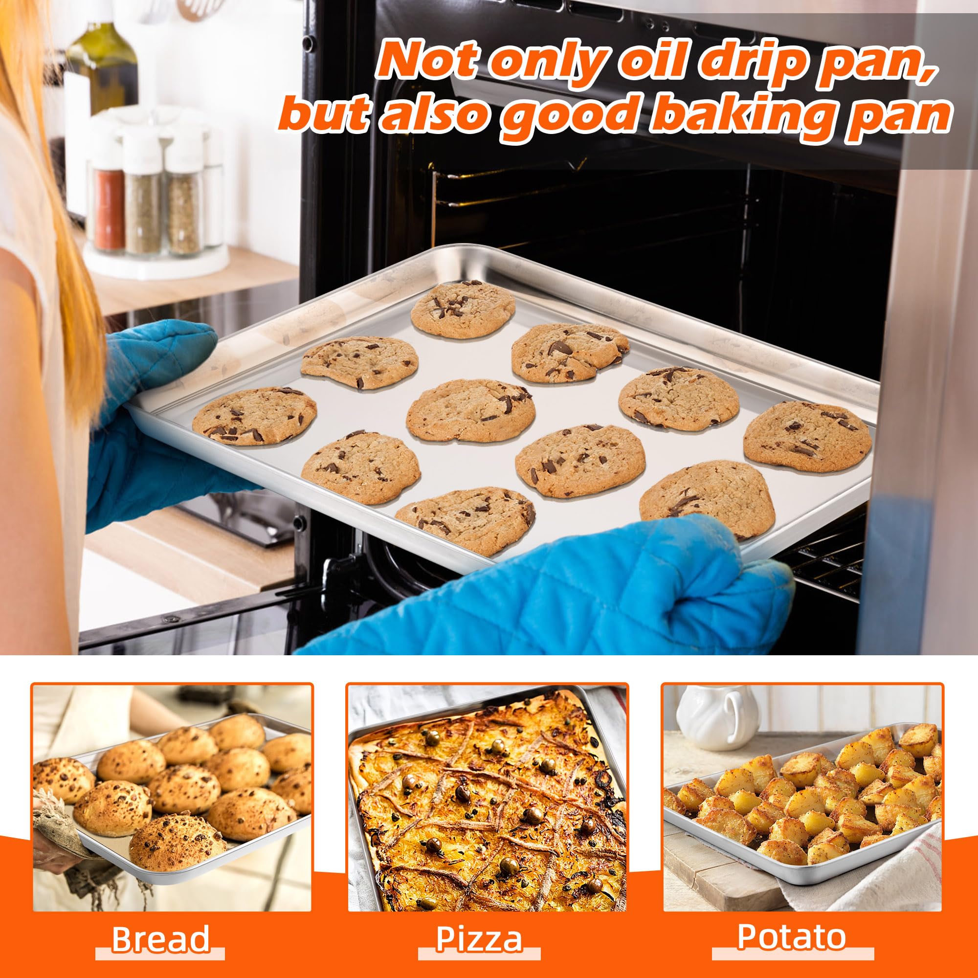 TeamFar Air Fryer Tray and Basket, 16”x12” Stainless Steel Air Fryer Basket for Oven, Oven Rack with Baking Pan for Cooking Baking Broiling Grilling, Heavy Duty & Dishwasher Safe