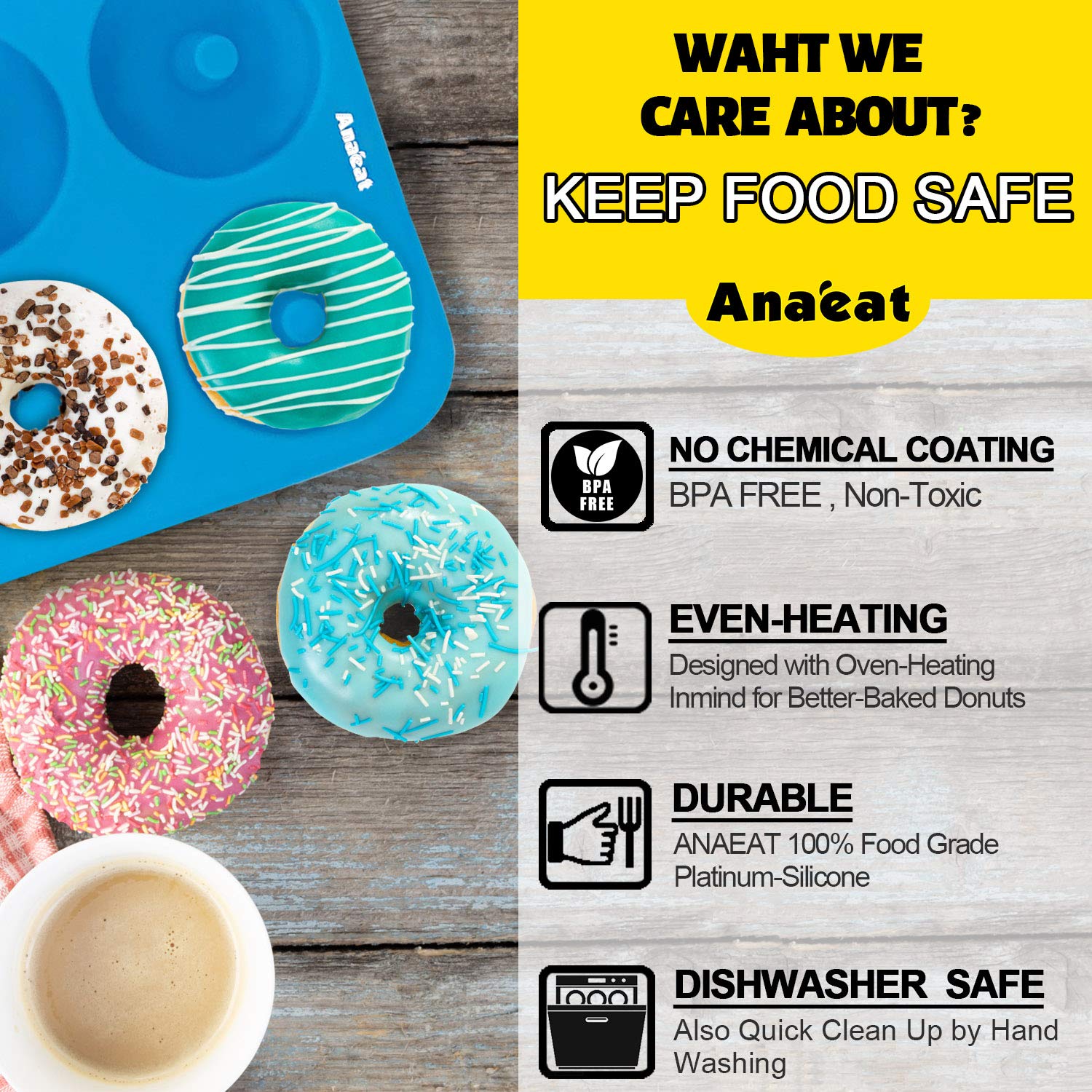 Anaeat 3 Pack Donut Pan Silicone Baking Mold, Just Pop Out! Non-Stick Doughnuts Baking Pans for 6 Full-Size Donuts, Muffins, Cake Biscuit Bagels - Easy Clean, Oven, Dishwasher Safe(Multicolor)