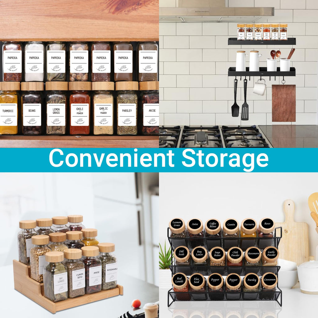 16 Pack 4oz Glass Spice Jars with Bamboo Lids,Clear Square Spice Containers Bottles with Shaker Lids,120 Spice Labels,1 Funnel and 1 Brush for Kitchen Storage