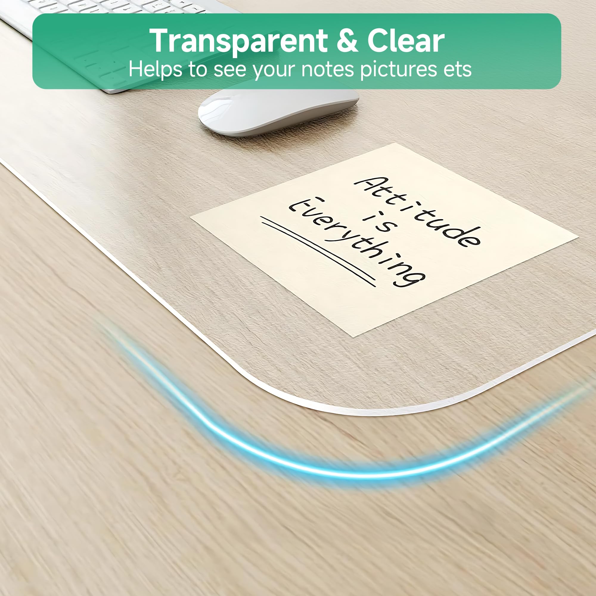 NATRKE Clear Desk Mat Pad, 35.4"x15.7" Large Transparent Desk Protector Mat Plastic Desk Mat, Thickness 0.06" PVC Waterproof Non-Slip Clear Writing Desk Pad for Desktop Home Office