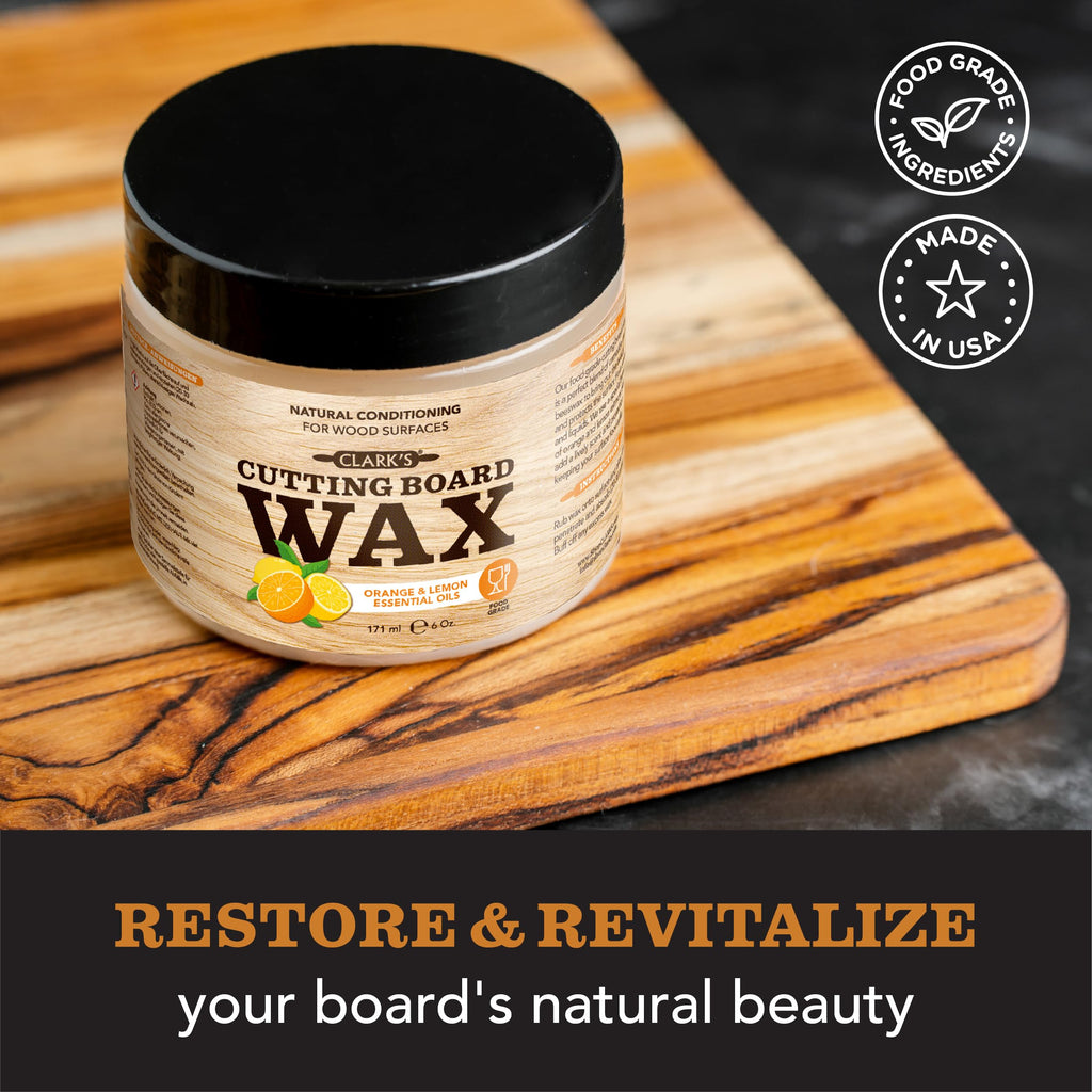 CLARK'S Cutting Board Finish Wax (6oz) | Enriched with Lemon & Orange Oils | Made with Natural Beeswax and Carnauba Wax | Butcher Block Wax