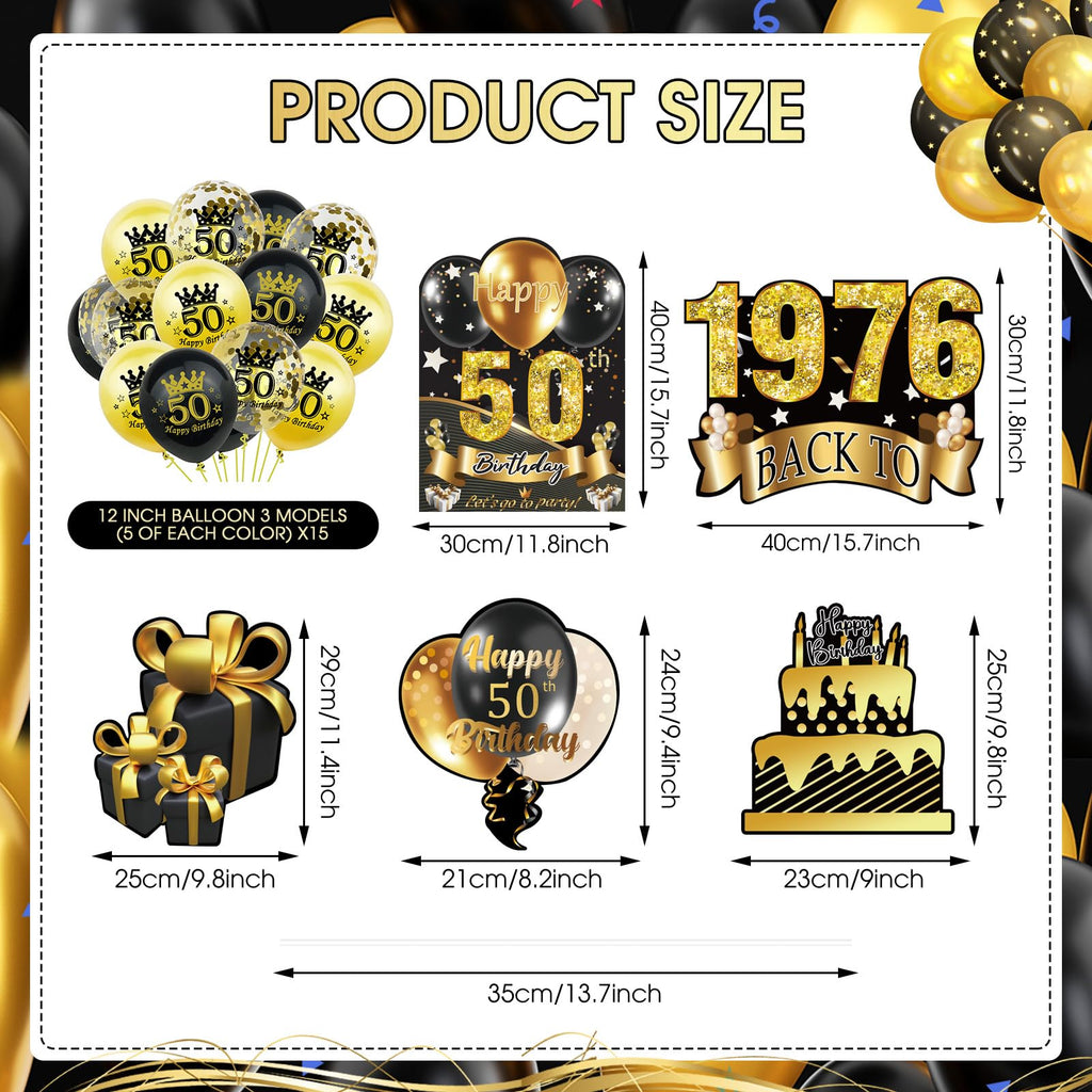 5Pcs 50th Birthday Yard Sign 16" Large Happy Birthday 50th Decorations for Men Women Birthday Party Lawn Signs Decorations with Stakes & 15pc Black Gold 50th Birthday Balloons for 50th Birthday Party