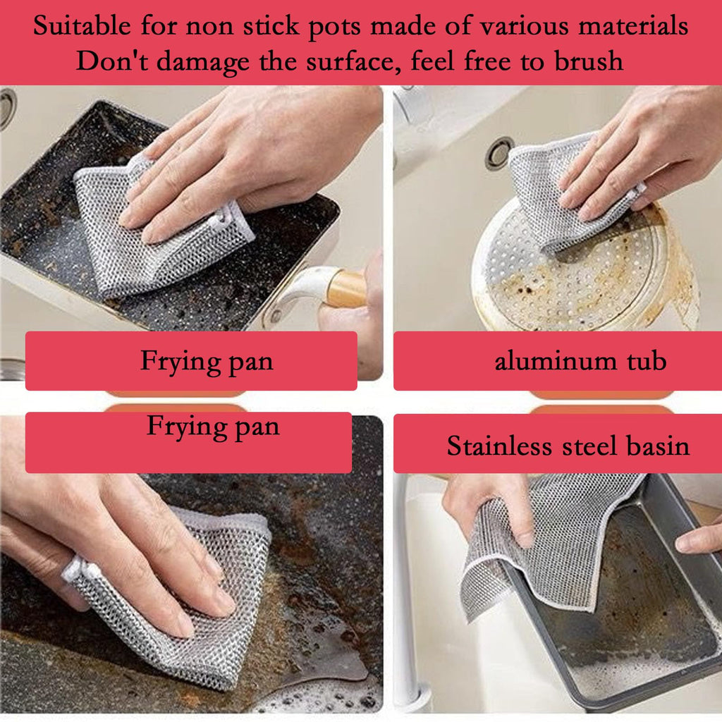 10PCS Double Wet and Dry Wire Dishcloth, Stainless Steel Scrubber, Multi-Purpose Wire Miracle Cleaning Cloths, Non-Scratch, for Powerful Cleaning of Cookware and More (10)