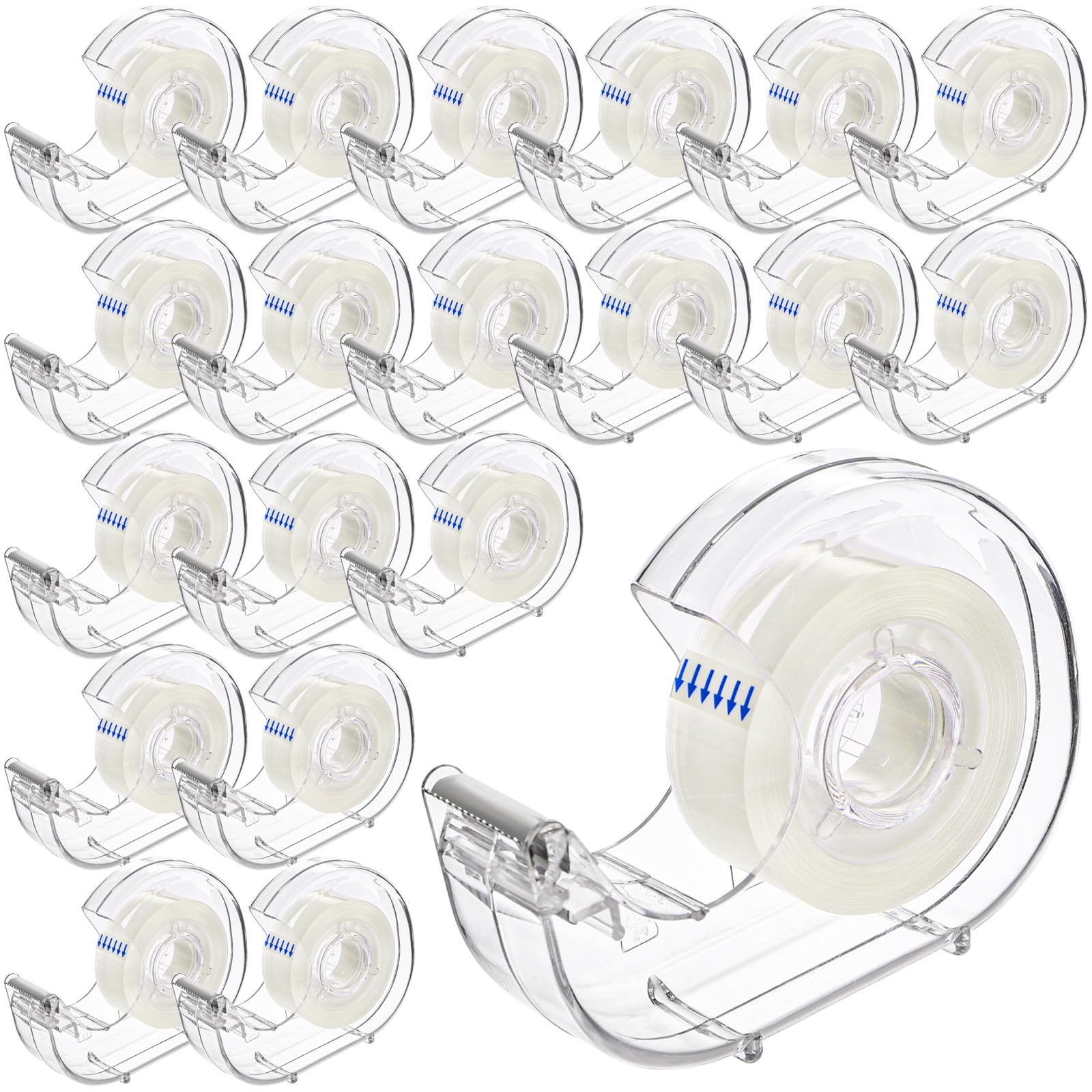 WRINGKIT 20 Pack Clear Tape with Dispenser, Refillable Tape Dispenser with Tape 0.7" x 1000", Office Tape Rolls with Dispenser Bulk, Transparent Tape Refills for Gift Wrapping, Crafting, School