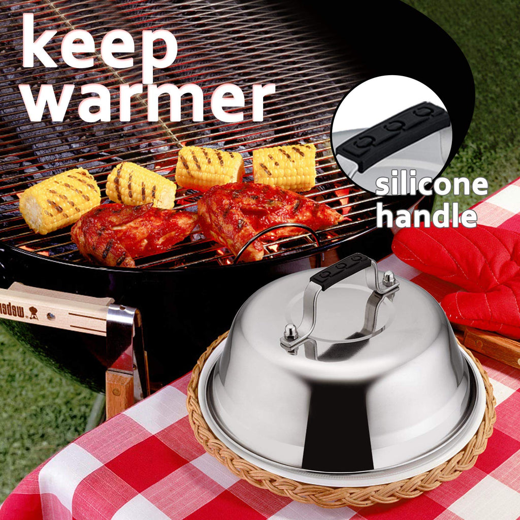 9inch Cheese Melting Dome Set of 2, Leonyo Stainless Steel Steam Basting Cover for Griddle Grill Flat Top, Heavy Duty Griddle Accessories for BBQ Cooking Burger, Dishwasher Safe