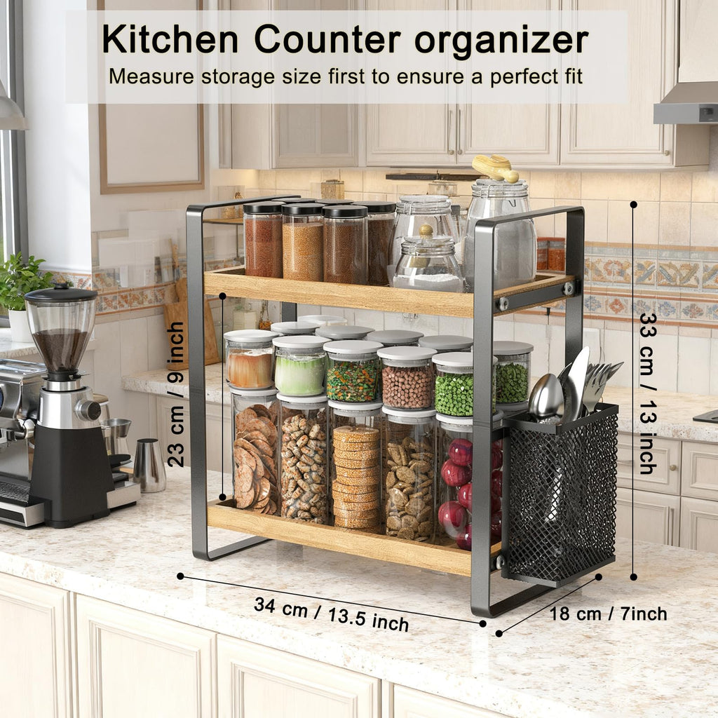 LEMIKKLE Wood Coffee Bar Accessories and Coffee Mug Cup Holder, kitchen organizers and storage,Spice Rack Organizer for Countertop,Kitchen(basket)