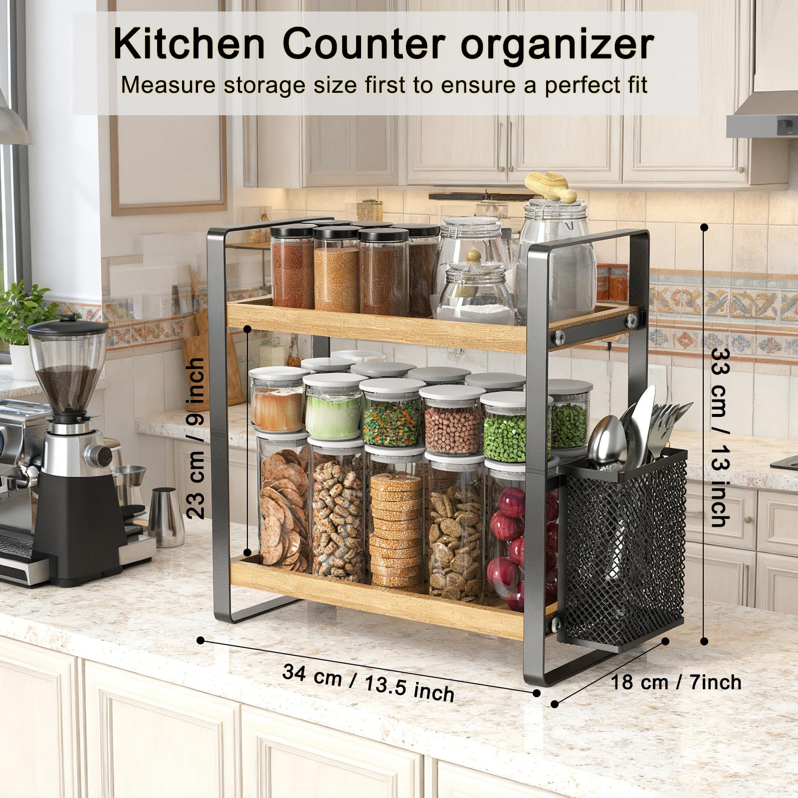 LEMIKKLE Wood Coffee Bar Accessories and Coffee Mug Cup Holder, kitchen organizers and storage,Spice Rack Organizer for Countertop,Kitchen(basket)