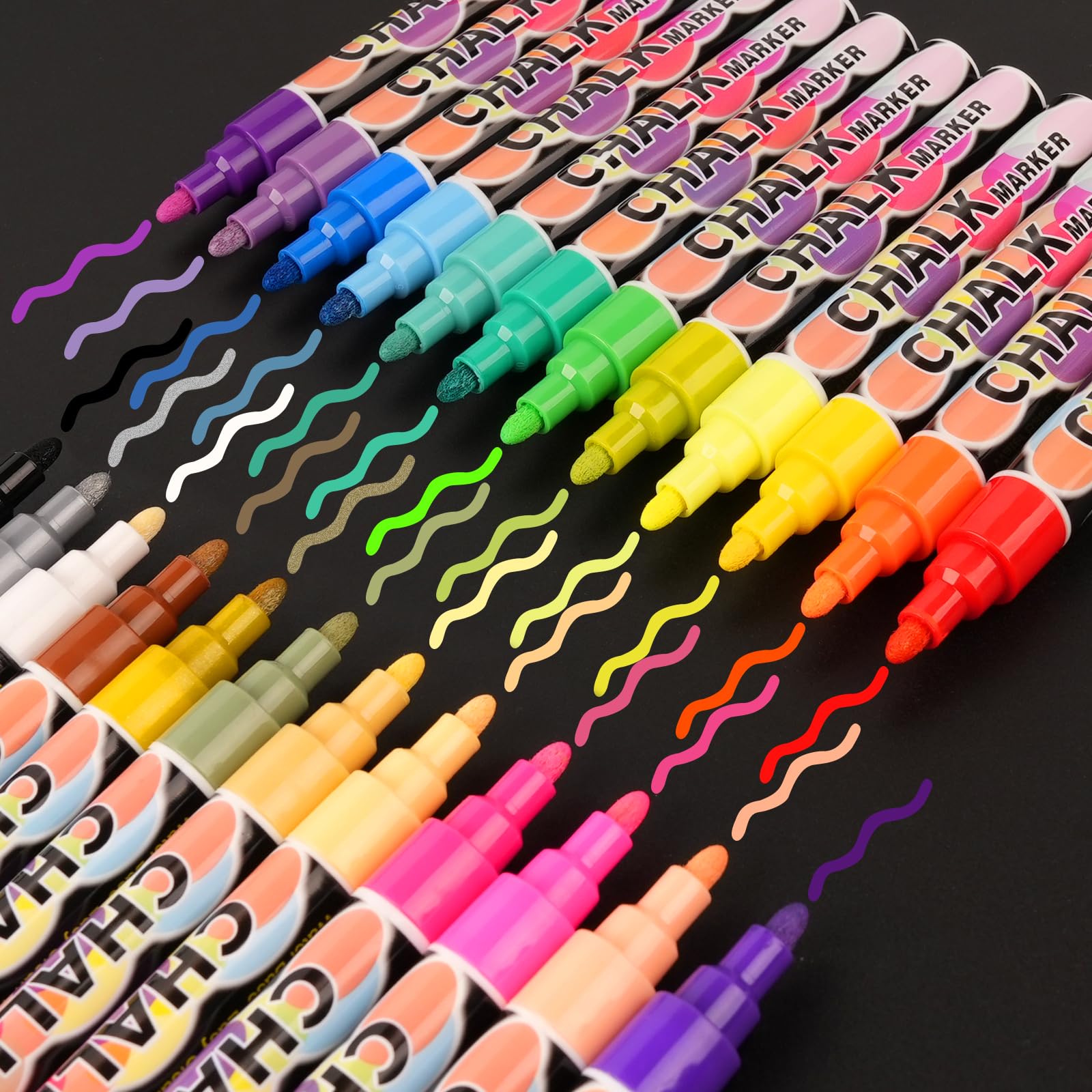 24 Liquid Chalk Markers,Chalk Markers for Blackboards, Chalk Board Markers for Dry Wet Erase, Non-Toxic Ink, Chalkboard Chalks for Non-porous Window,Glass,Bistro LED Board With Stickers