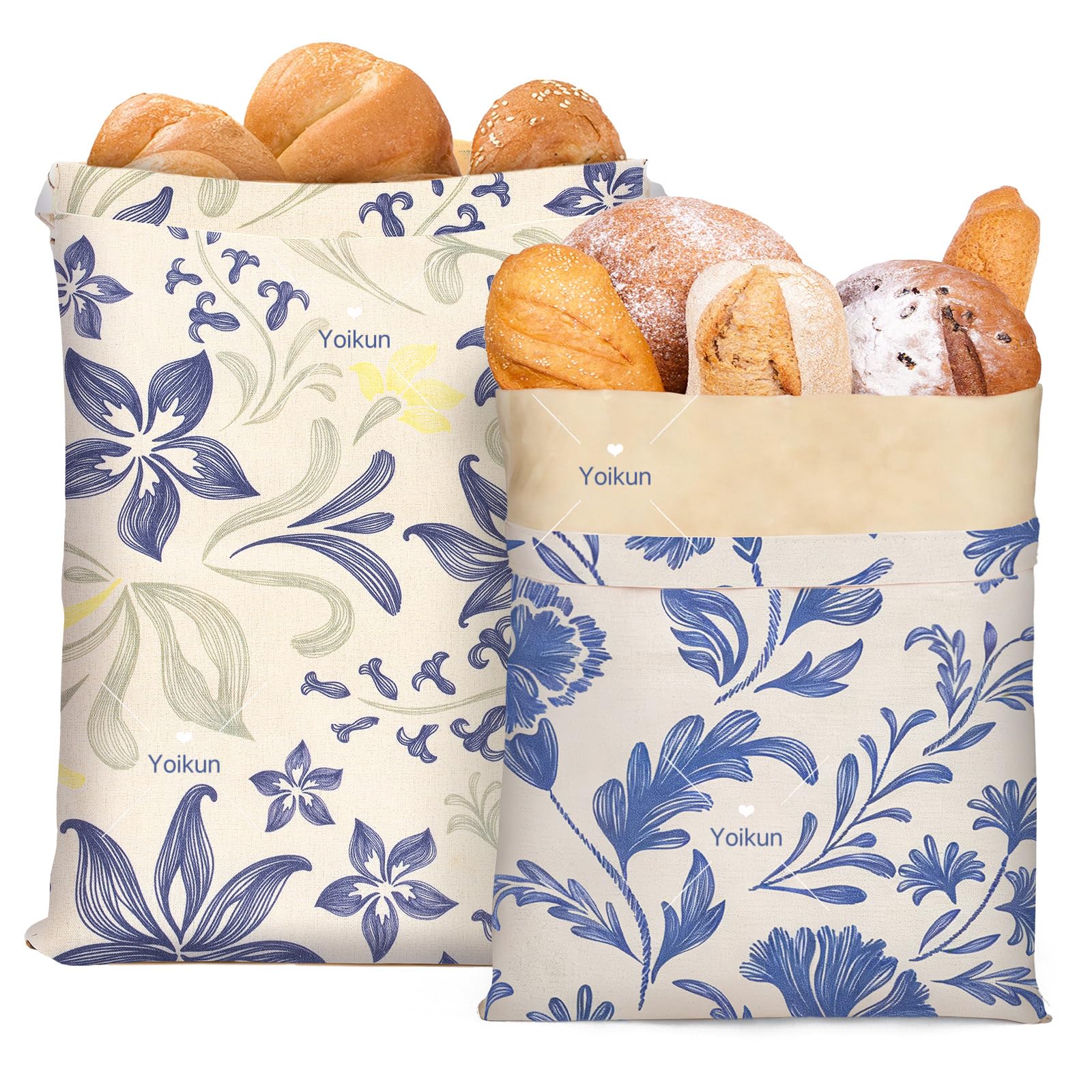 Yoikun Beeswax Bread Bags, 2 Pack Reusable Bread Bag Large – Natural Linen Cotton Food Storage Covers for Sourdough & Homemade Bread, Freezer Safe, Easy to Clean, Eco-Friendly Freshness Keeper