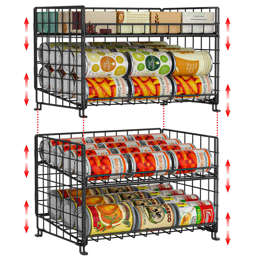 2-Pack Stackable Can Rack Organizer, Storage for Kitchen Pantry Cabinet, Holders for Food, Multifunctional Dispenser for Snacks Soda