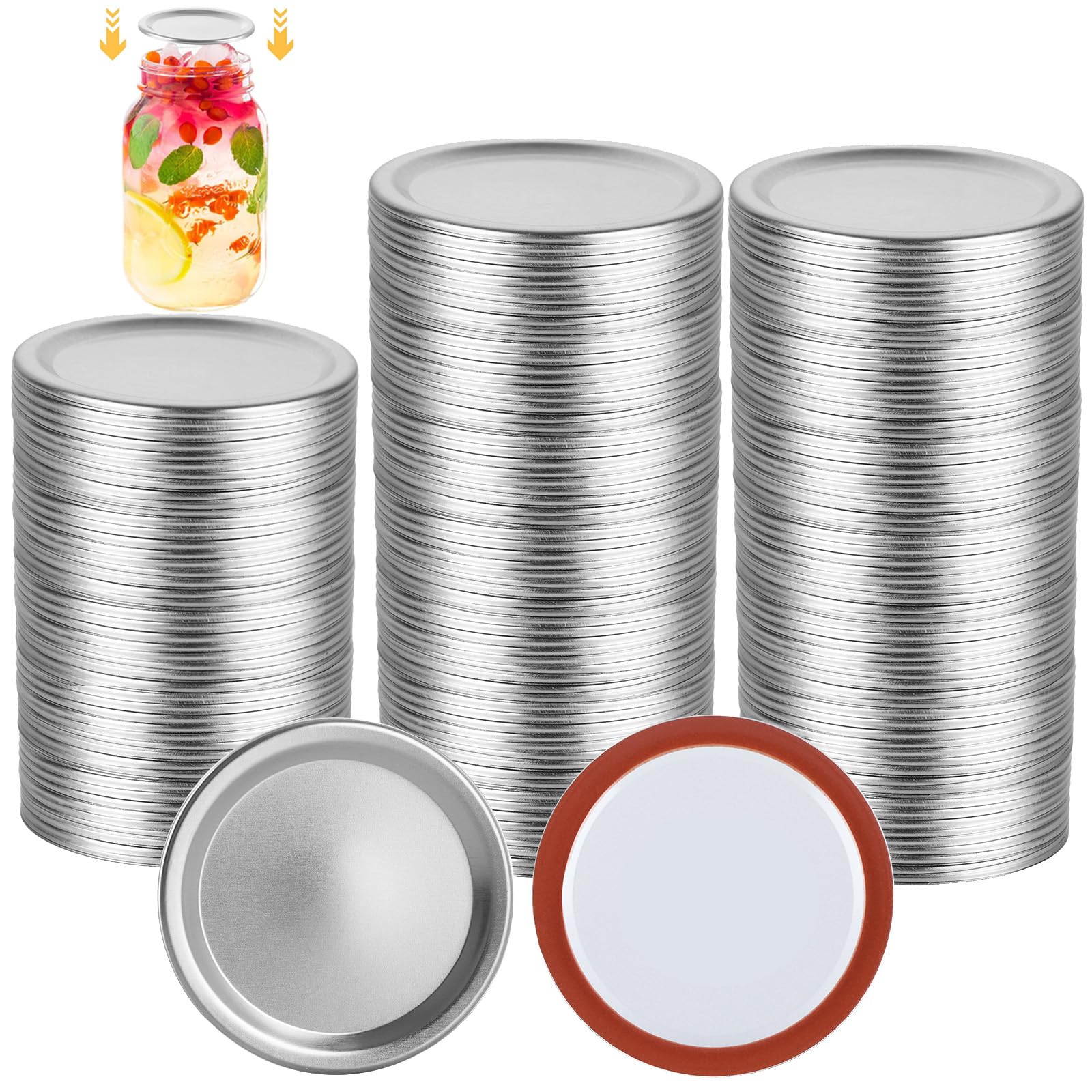 Acrux7 200 PCS Canning Lids 70mm Regular Mouth Mason Jar Lids Split-Type Metal Canning Lids for Ball, Kerr, Canning Jar Lids Bulk, Reusable Leak Proof Canning Lids with Silicone Seals Rings