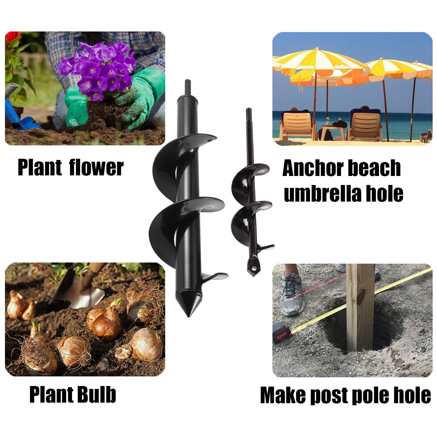Jayzod Auger Drill bit for Planting 1.6x8.7& 4x12 Garden Auger Spiral Drill Bit,Bulb & Bedding Plant Augers,Plants Drill bit for 3/8” Hex Drive Drill