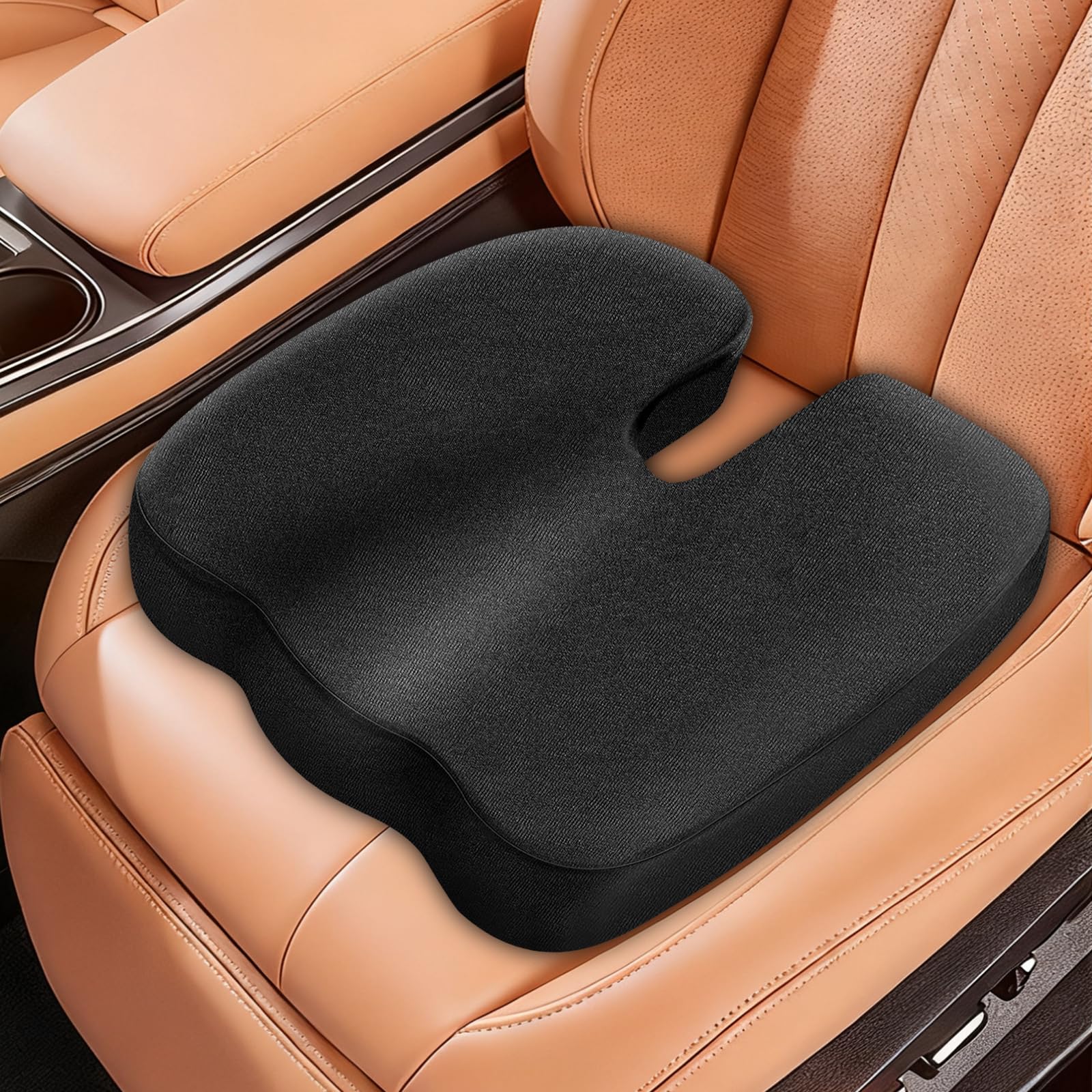 Fenshunder Seat Cushion for Sciatica Relief – Large Ergonomic Memory Foam Pad for Lower Back & Tailbone Support – Orthopedic Cushion for Car, Office Chair, Truck & Wheelchair (Black)