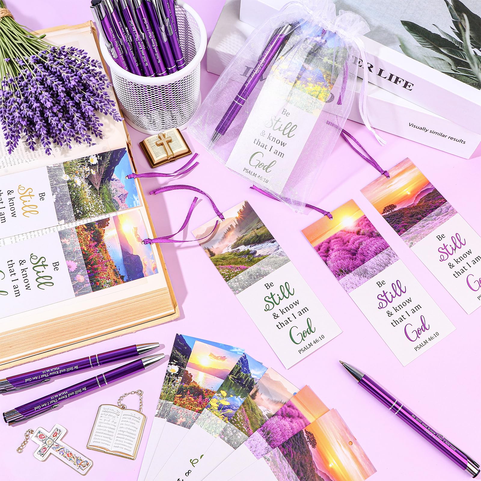 18 Sets Be Still and Know That I Am God Bookmark with Ballpoint Pen-Psalm 46: 10 Bookmarks, Christian Ballpoint, Verse Bookmark Inspirational Religious Gifts for Church Sunday School Party Supplies