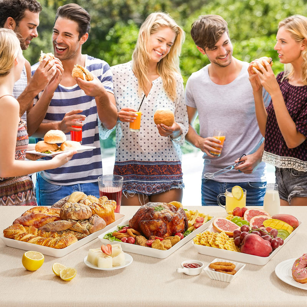 Lifewit Plastic Serving Tray, Serving Platters for Party, BPA Free Reusable Food Tray for Snacks, Food, Cookies, Set of 3, 14.45" x 9.45"