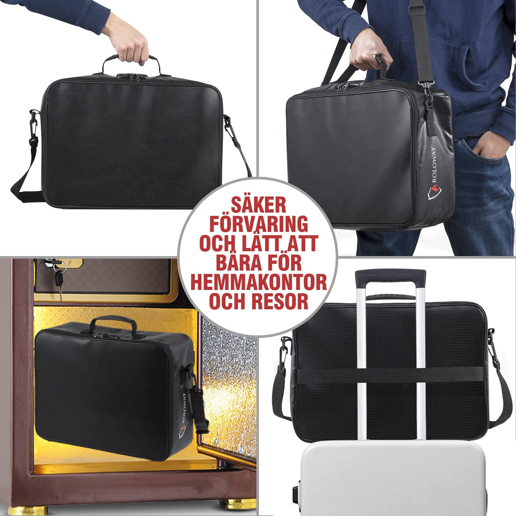ROLOWAY-Fireproof Document Bag with Lock, Fireproof Document Safe Organizer, Fireproof File Storage Bag, Fireproof Bag with Multi Layer Portable File Organizers for Travel Black