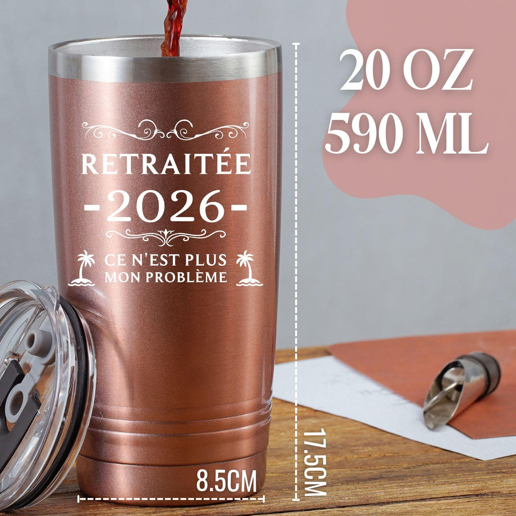 Onebttl Retirement Gifts for Women in French, Insulated 20oz Stainless Steel Travel Tumbler with Lid