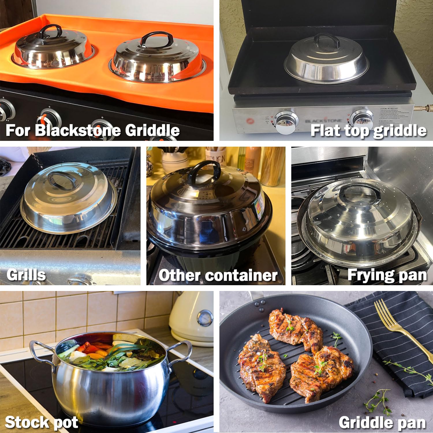 Griddle Accessories for Blackstone Grill Basting Dome 12” Stainless Steel Round Steamer Lid Black Stone Cooking Cover BBQ Melting Dome flat top Barbecue and Dad Gift