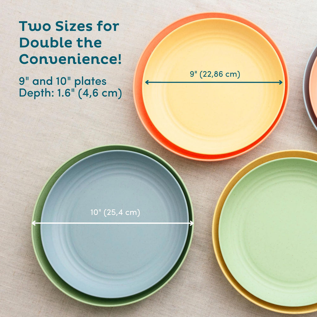 Nook Theory Reusable Wheat Straw Plates 8 Pcs - Non Toxic Kids and Toddler Plate, Microwavable, Dishwasher Safe and Unbreakable Dinnerware (Meadow 9")