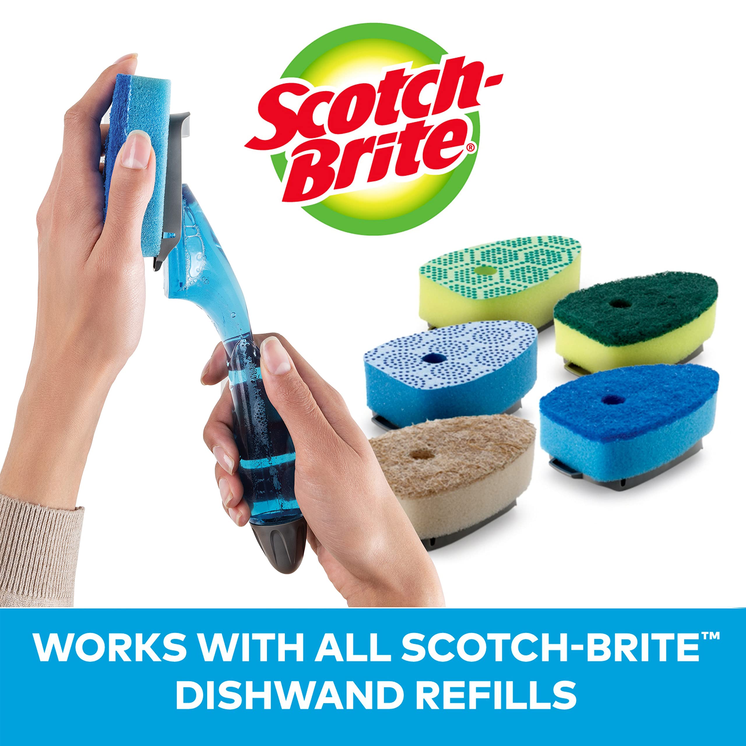 Scotch-Brite Non-Scratch Dishwand Kit, Includes 1 Wand & 7 Refill Pads, Keep Hands Out of the Mess