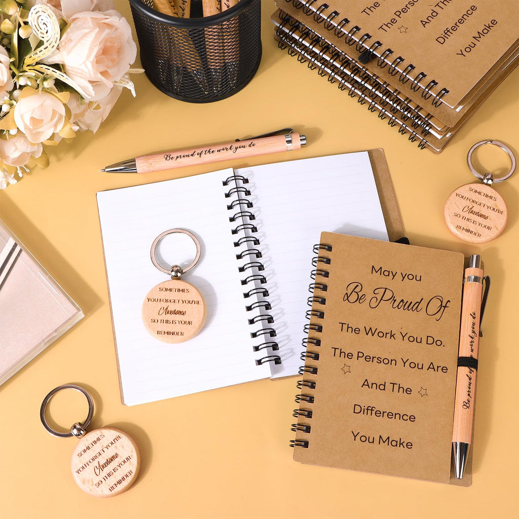 30 Pcs Inspirational Gifts Notebooks Motivational Ballpoint Pens with Keychains Set Thank You Pen Spiral Notepads Appreciation Gifts for Employee Coworkers Teacher Team Volunteer Student Staff Gift