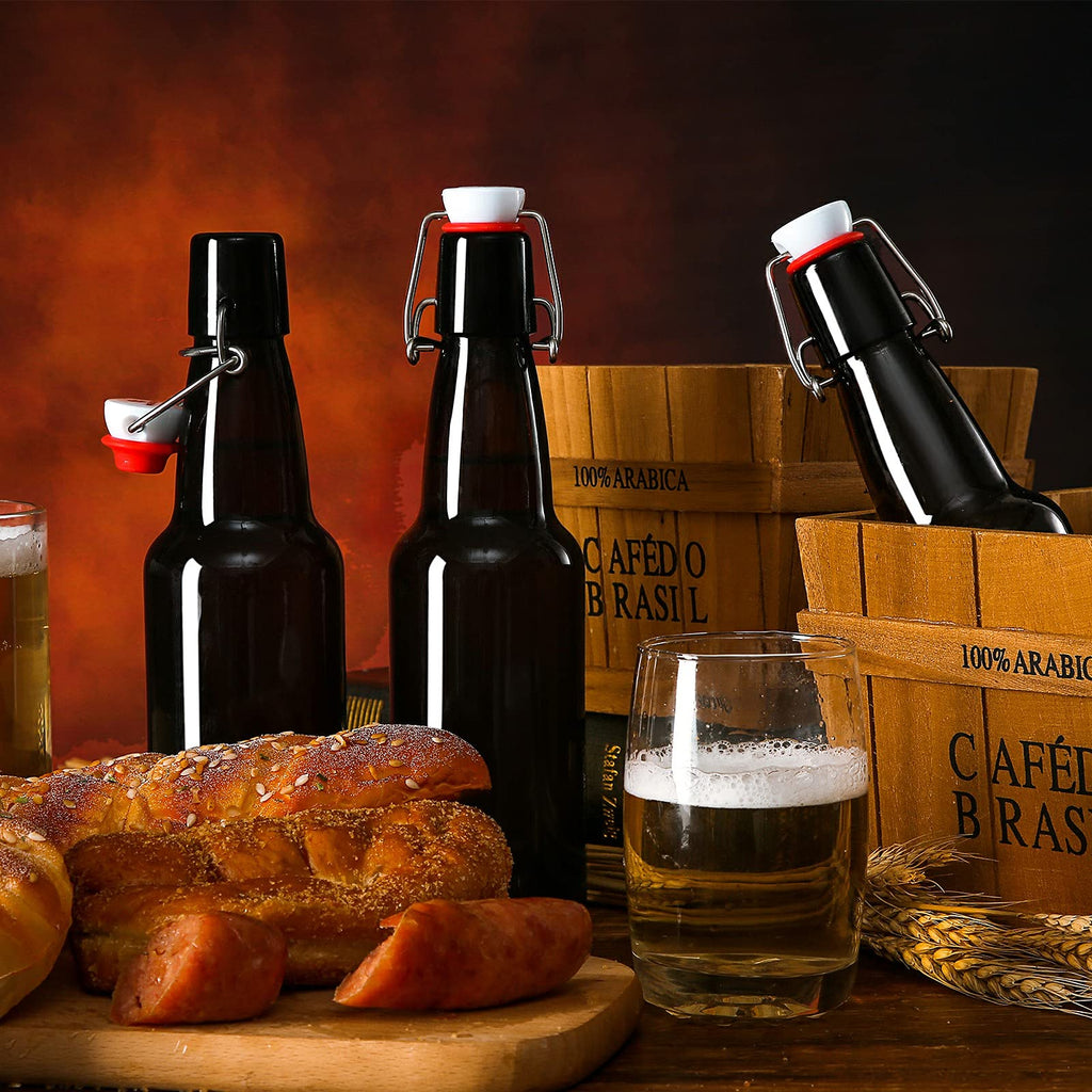 YEBODA 12 oz Amber Glass Beer Bottles for Home Brewing with Flip Caps, Case of 9