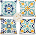 Dremisland Outdoor Throw Pillow Covers Waterproof Pillow Covers 18x18 Set of 4 Boho Linen Throw Pillow Covers Modern Blue Decorative Pillow Case for Patio Garden Balcony Couch Deck Chair