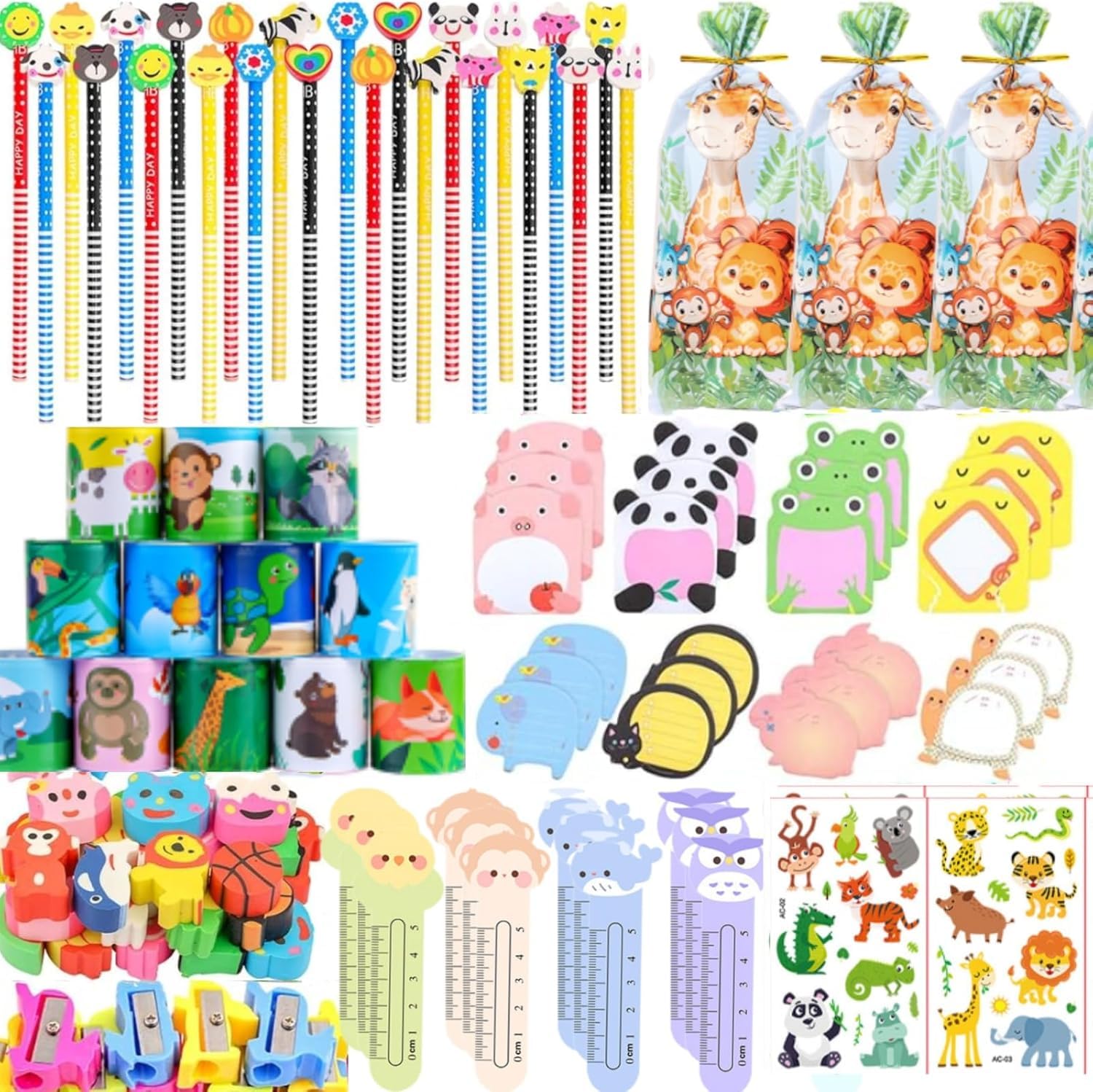 Return Gifts for Birthday Party, 24Pack Stationery Birthday Goodie Bags with Pencils Erasers Stickers School Classroom Gifts for Students Classroom Gifts Rewards Prizes