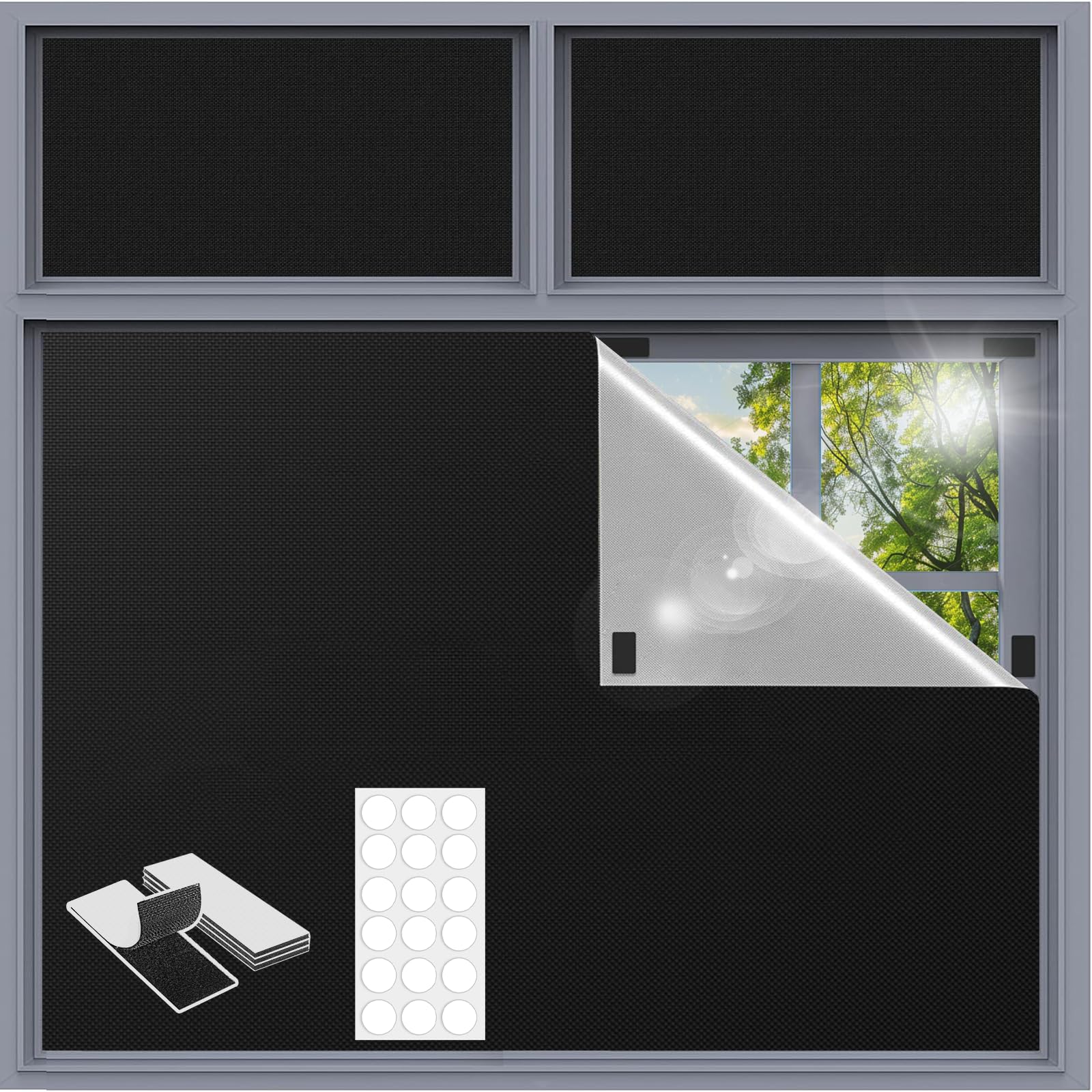 Blackout Blinds 300x145 cm,100% Blackout Curtains for Window, Portable Blackout Shades Film for Bedroom, Cut to Any Size, Temporary Black Out Blinds for Windows Cover Nursery Baby Travel RV