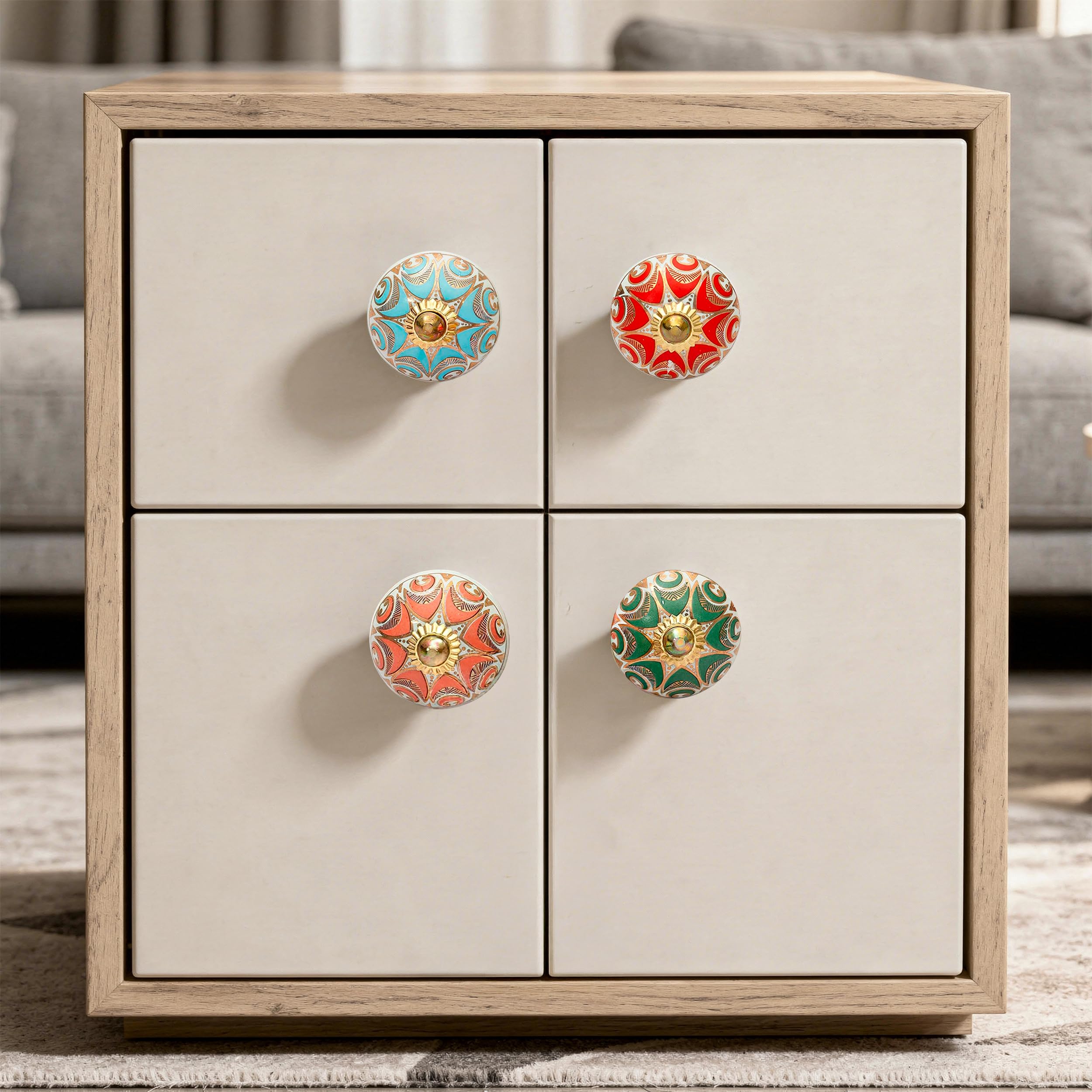 Craft Trade Assorted Multicolor Ceramic Knobs for Cabinet Drawers Cupboard Furniture Kitchen Vintage Colorful Dresser Door Handle Indoor Home Décor - Pack of 10