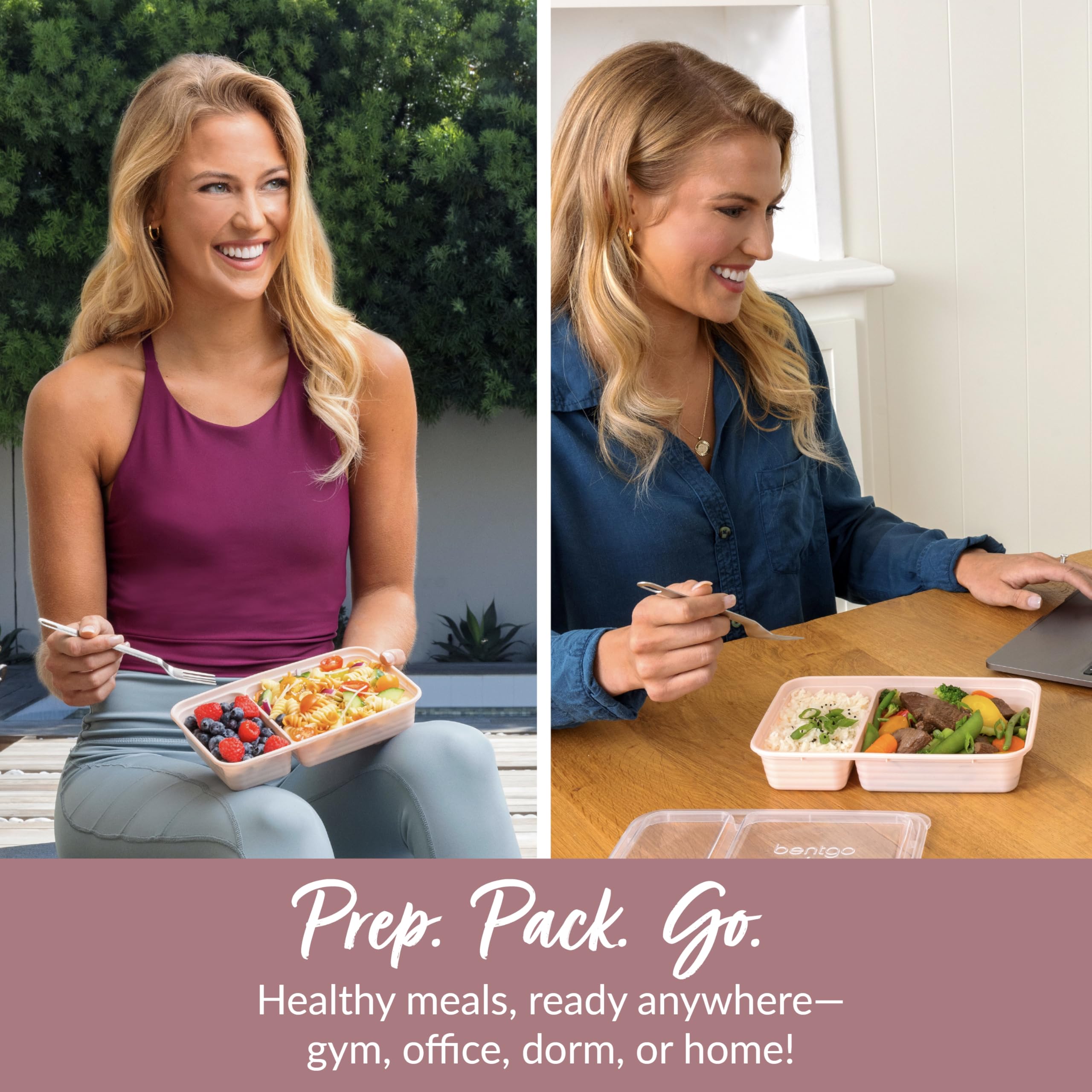 Bentgo® 20-Piece Lightweight, Durable, Reusable BPA-Free 2-Compartment Containers - Microwave, Freezer, Dishwasher Safe - Blush Pink