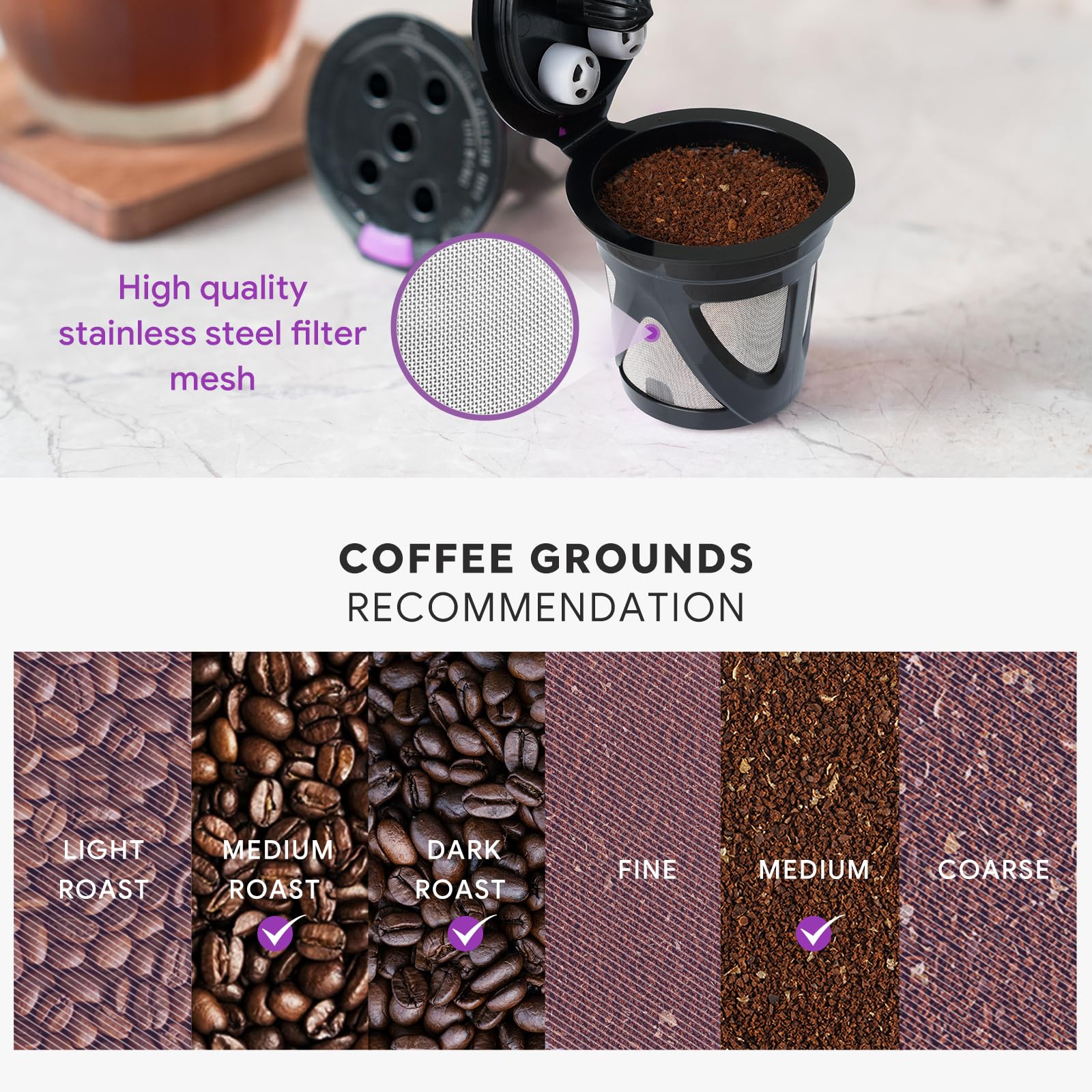 6 Pack Reusable K Cups Compatible for K eurig K-Supreme and K-Supreme Plus, Refillable K Coffee Pods with Stainless Mesh Coffee Filter