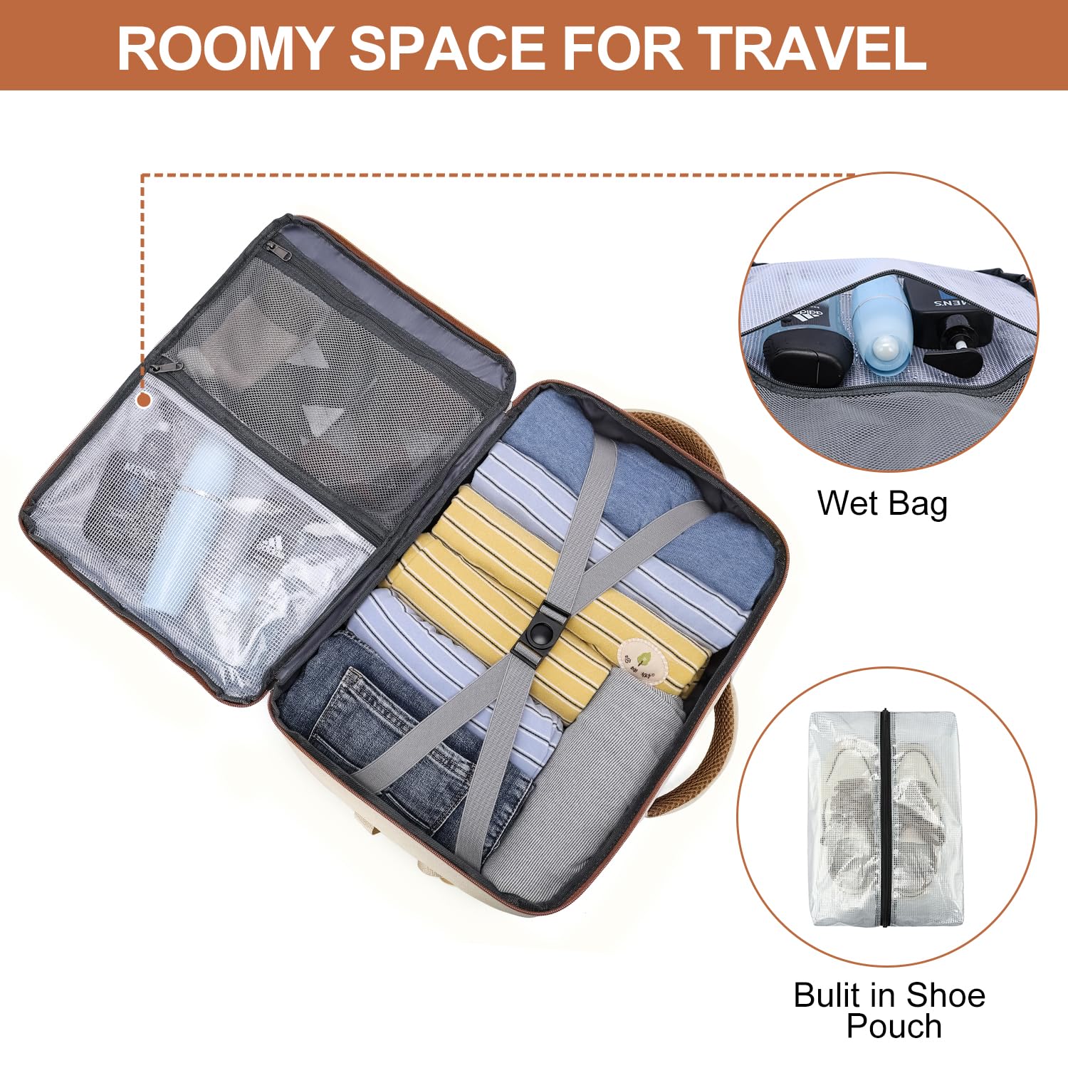 Travel Backpack for Women Flight Approved Carry On Travel Backpack with Shoe Pouch,TSA 15.6inch Laptop Sac à Dos Personal Item Bag for Weekender Overnight Bags Bookbag Travel Essentials,Beige