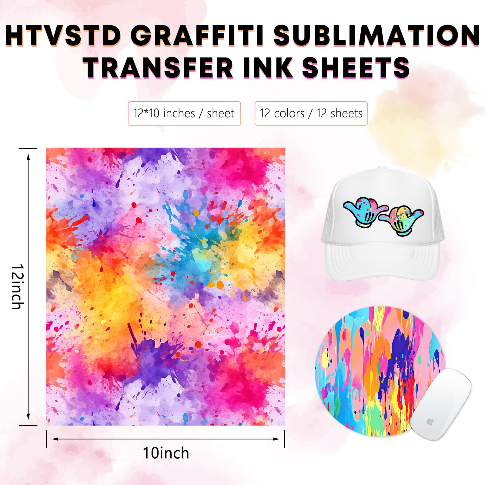 HTVSTD Paint Splatter Sublimation Ink Transfer Sheets-15pcs 12'' x 10''Watercolor Patterned Sublimation Transfer Paper for Mugs DIY