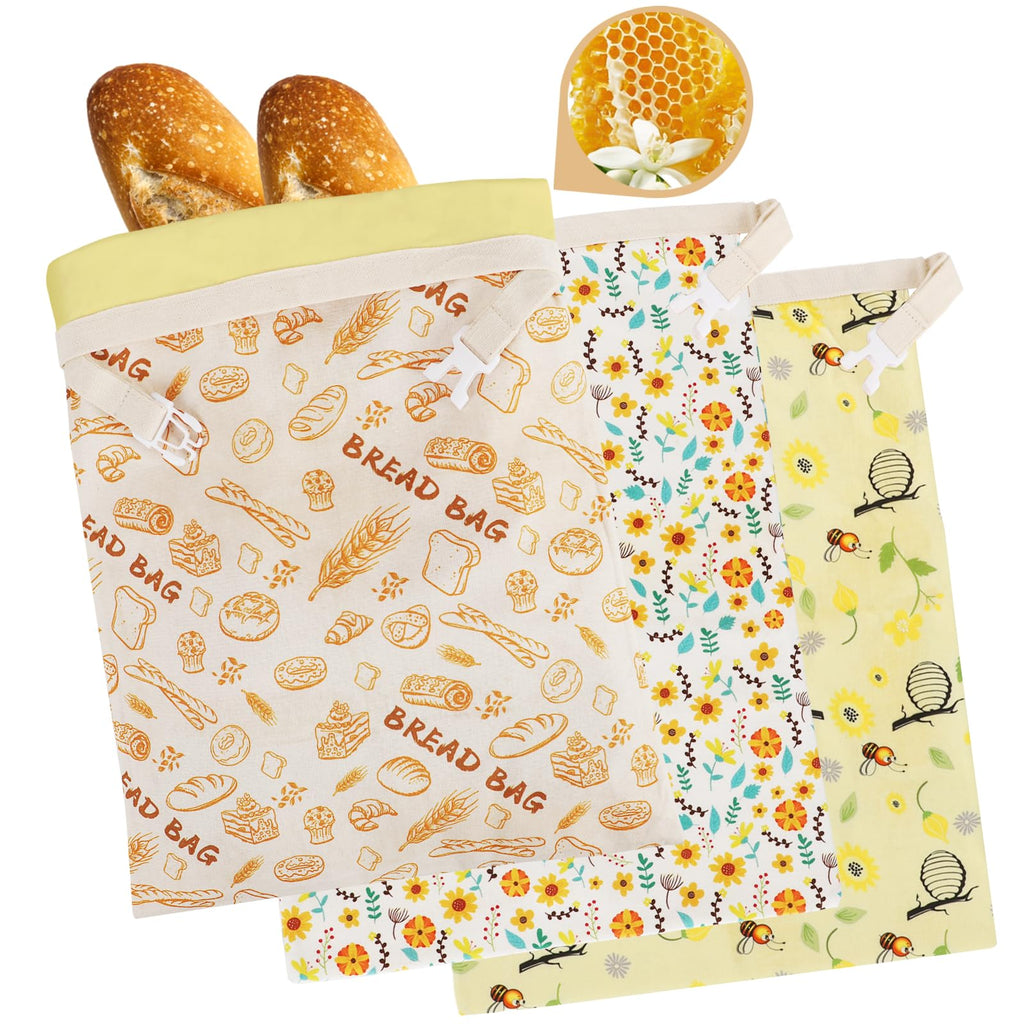 3-Pack Reusable Beeswax Bread Bags - Large 17x13 Inch for Sourdough & Homemade Bread Storage | All-Natural Beeswax Preservation, Eco-Friendly Cotton Food Bags - Easy to Clean & Daily Use