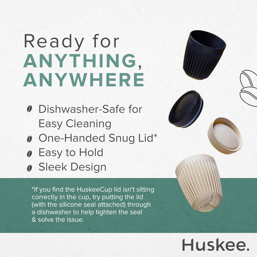 HUSKEE Coffee Cups with Lids - Reusable Coffee Cup with Unique Fins for Espresso, Cappuccino, Americano, Mocha - Insulated & Portable Latte Cups Made with Repurposed Coffee Husks (Natural, 16oz)
