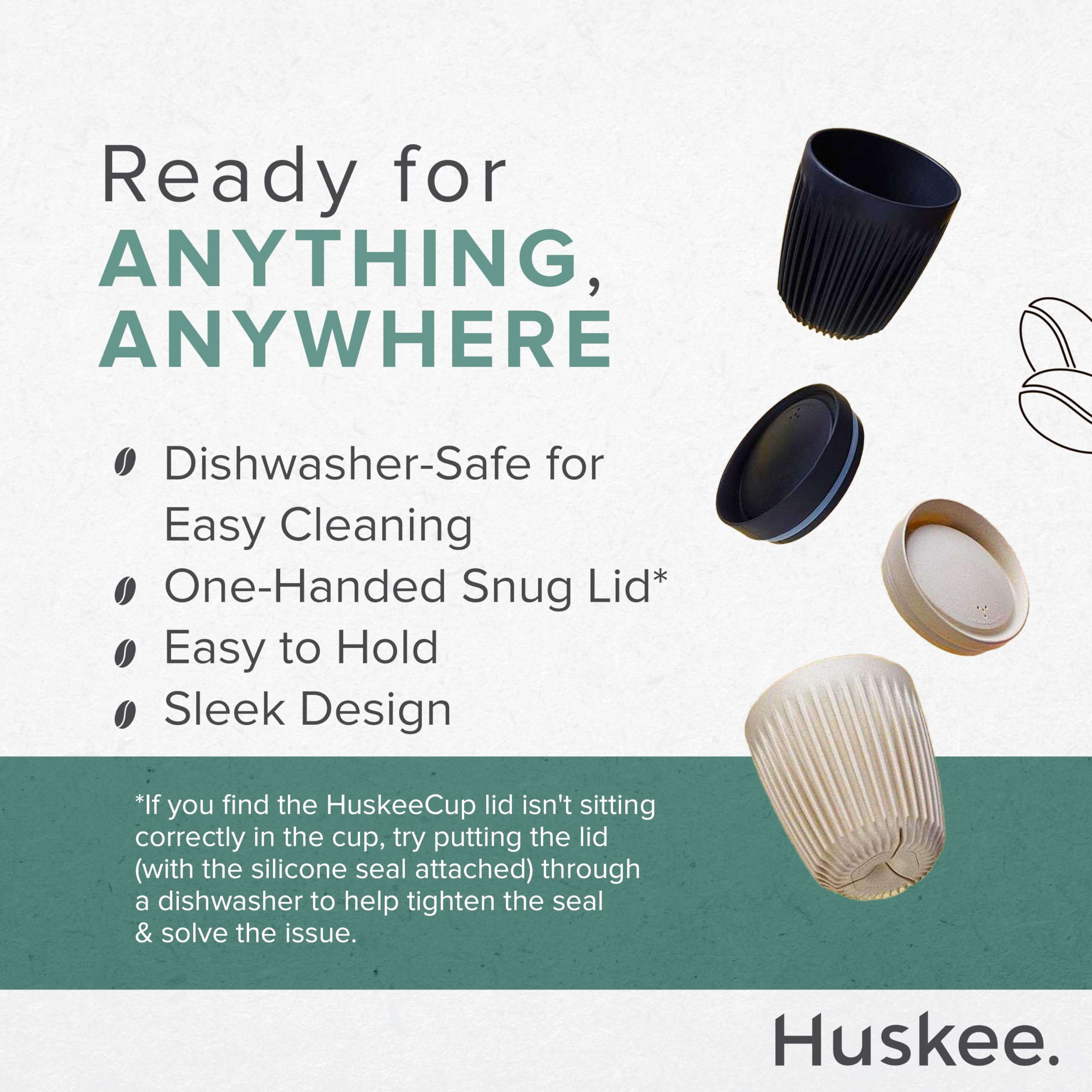 HUSKEE Coffee Cups with Lids - Reusable Coffee Cup with Unique Fins for Espresso, Cappuccino, Americano, Mocha - Insulated & Portable Latte Cups Made with Repurposed Coffee Husks (Natural, 16oz)