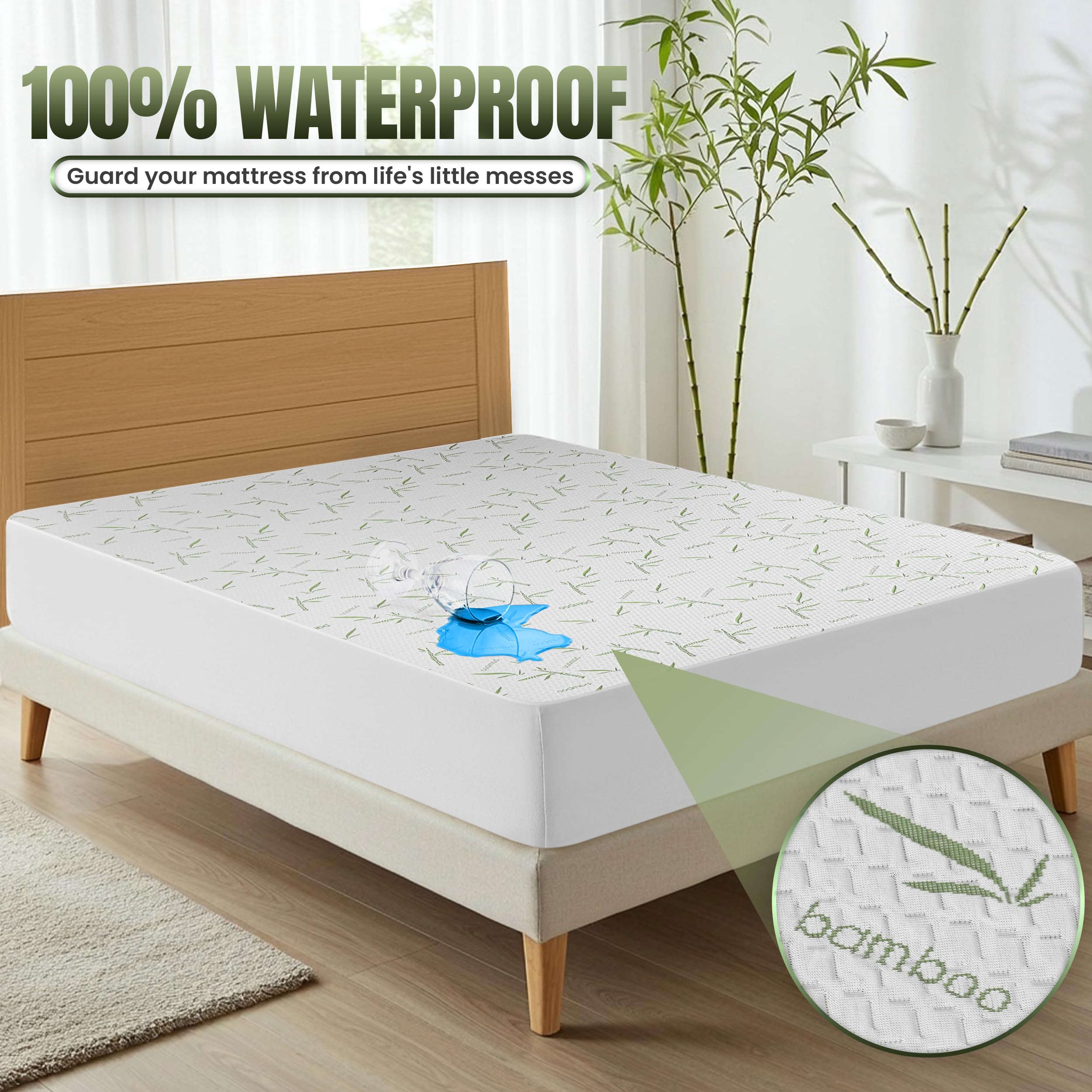 Utopia Bedding Waterproof Mattress Protector Full/Double Size, Bamboo Viscose Mattress Cover 200 GSM, Fits 15 Inches Deep, Breathable, Fitted Style with Stretchable Pockets