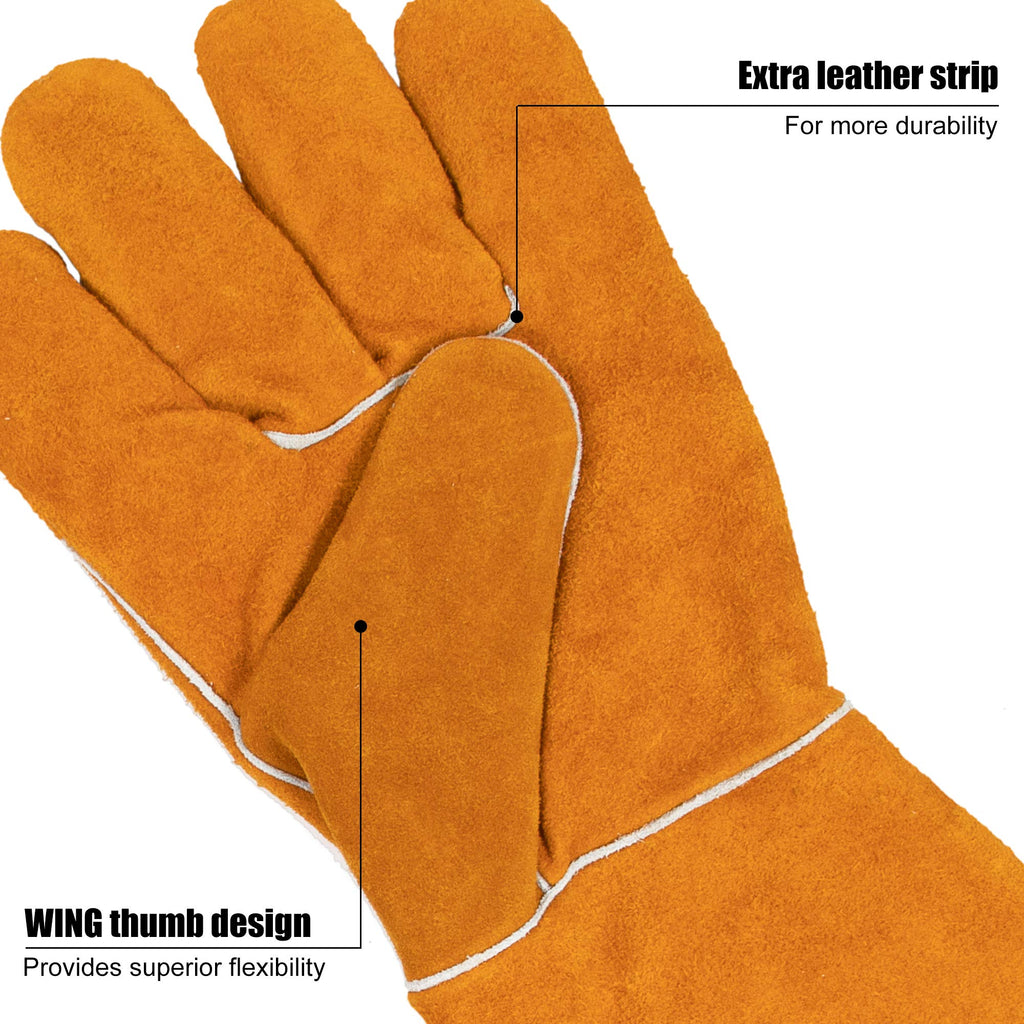 BEETRO Welding Gloves 1 Pair, Cow Leather Forge/Mig/Stick Welder Heat/Fire Resistant, Mitts for Oven/Grill/Fireplace/Furnace/Stove/Pot/Wood Burner/BBQ/Animal handling glove with Soft Lining