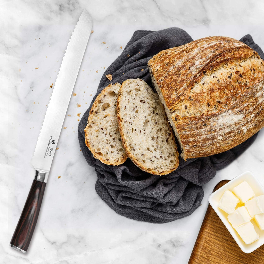 imarku Bread Knife, Japanese High Carbon Stainless Steel Professional Grade Breads Slicing Knife, 10-Inch Serrated Edge Cake Knife, Bread Cutter for Homemade Crusty Sourdough,Best Gifts