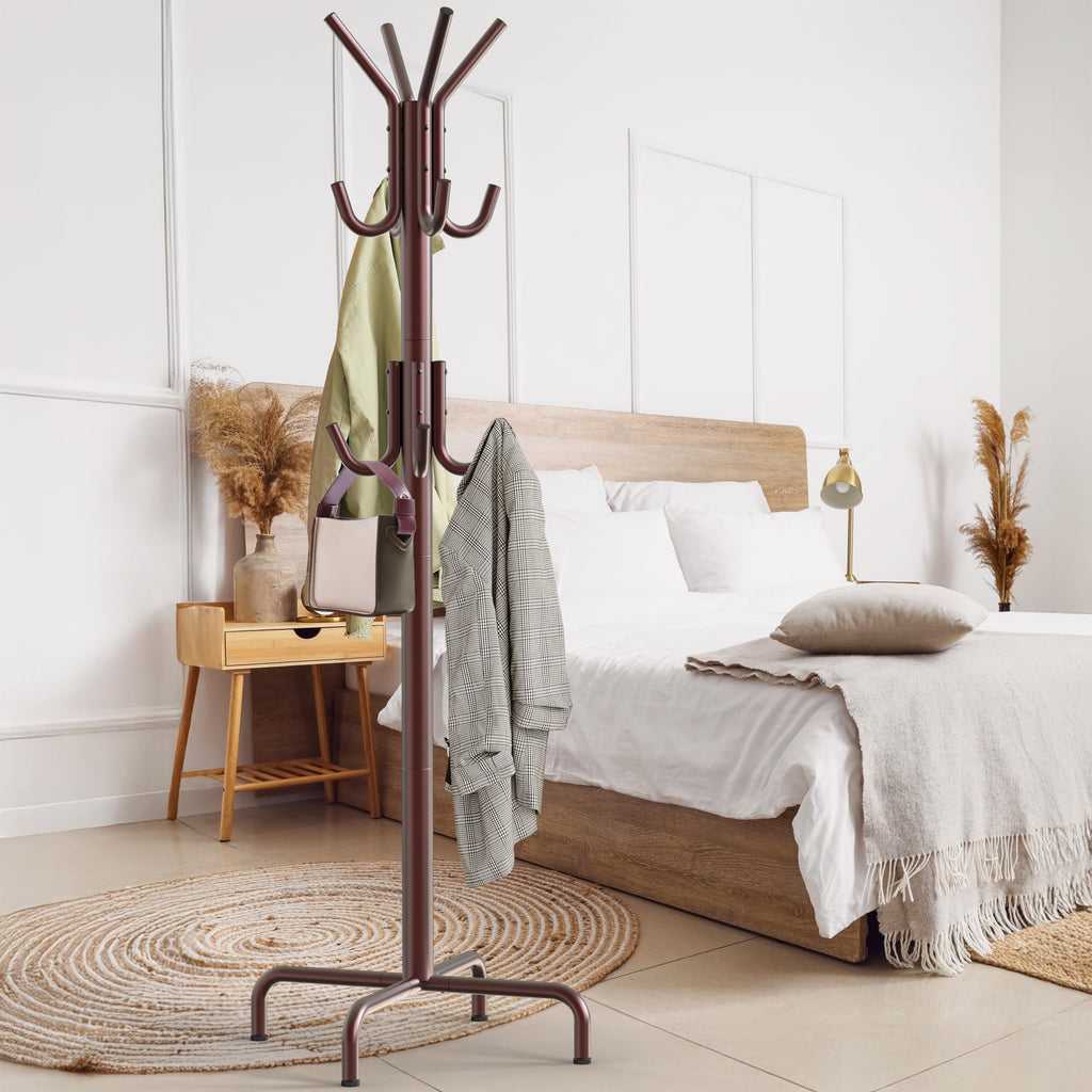 Simple Houseware Free Standing Coat and Hat Hanger Organizer Rack for Entryway, Bedroom, and Hallway, 12 Hooks, Bronze