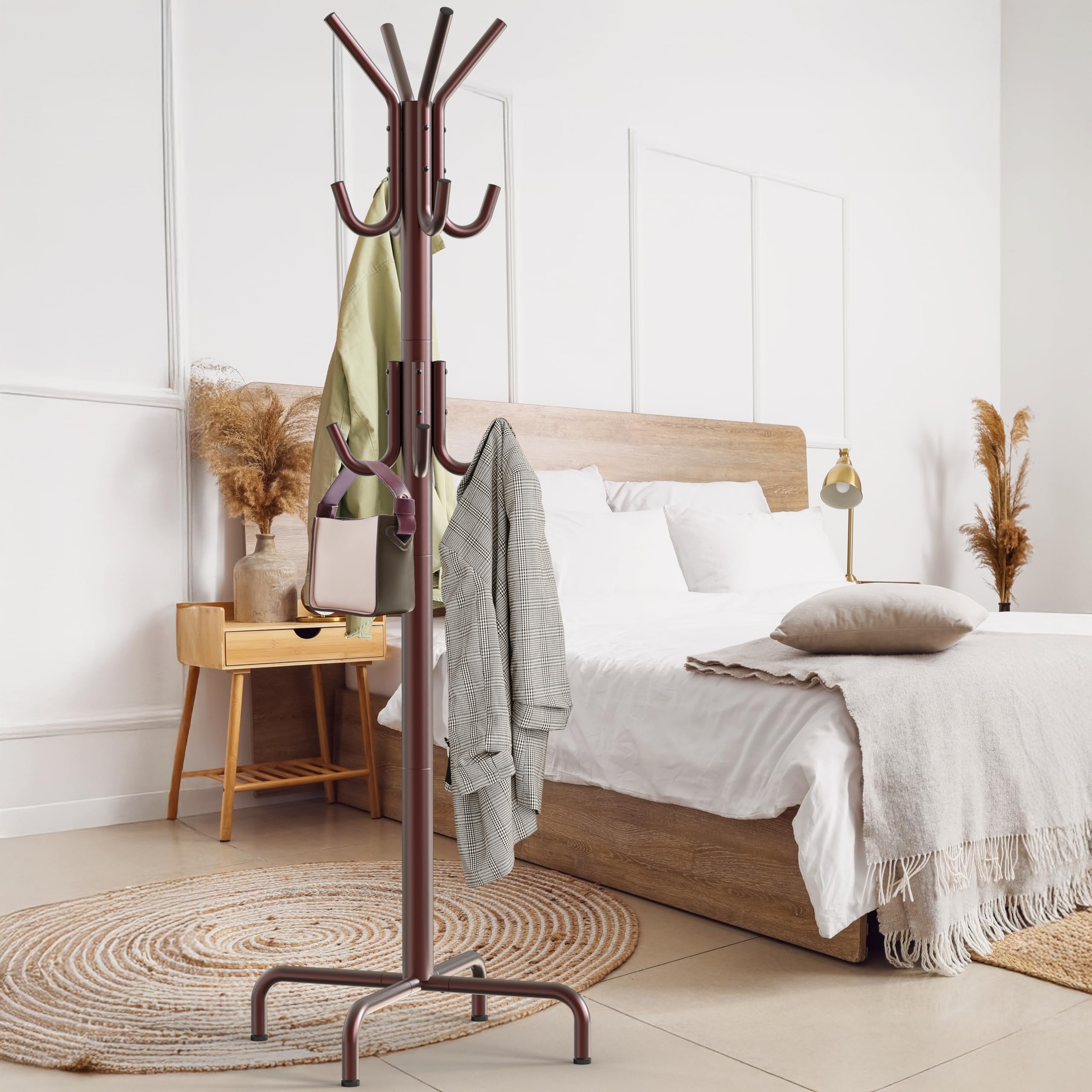 Simple Houseware Free Standing Coat and Hat Hanger Organizer Rack for Entryway, Bedroom, and Hallway, 12 Hooks, Bronze