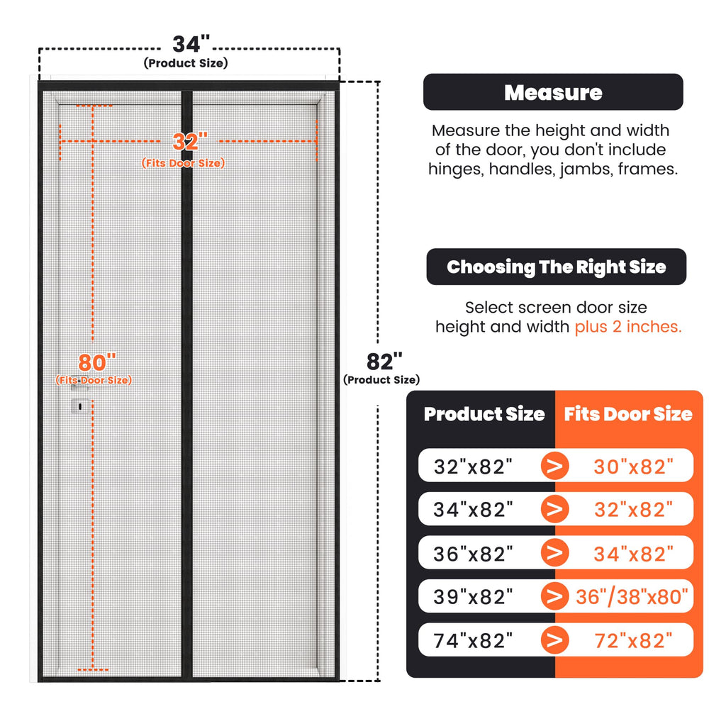 Magnetic Screen Door, Heavy Duty Fiberglass Moustiquaire Magnétique, Screen Mesh with Automatic Block Closure, Walk Through Easily for Kids Pets,Fits Door Size up to 36-38" W x 80" H