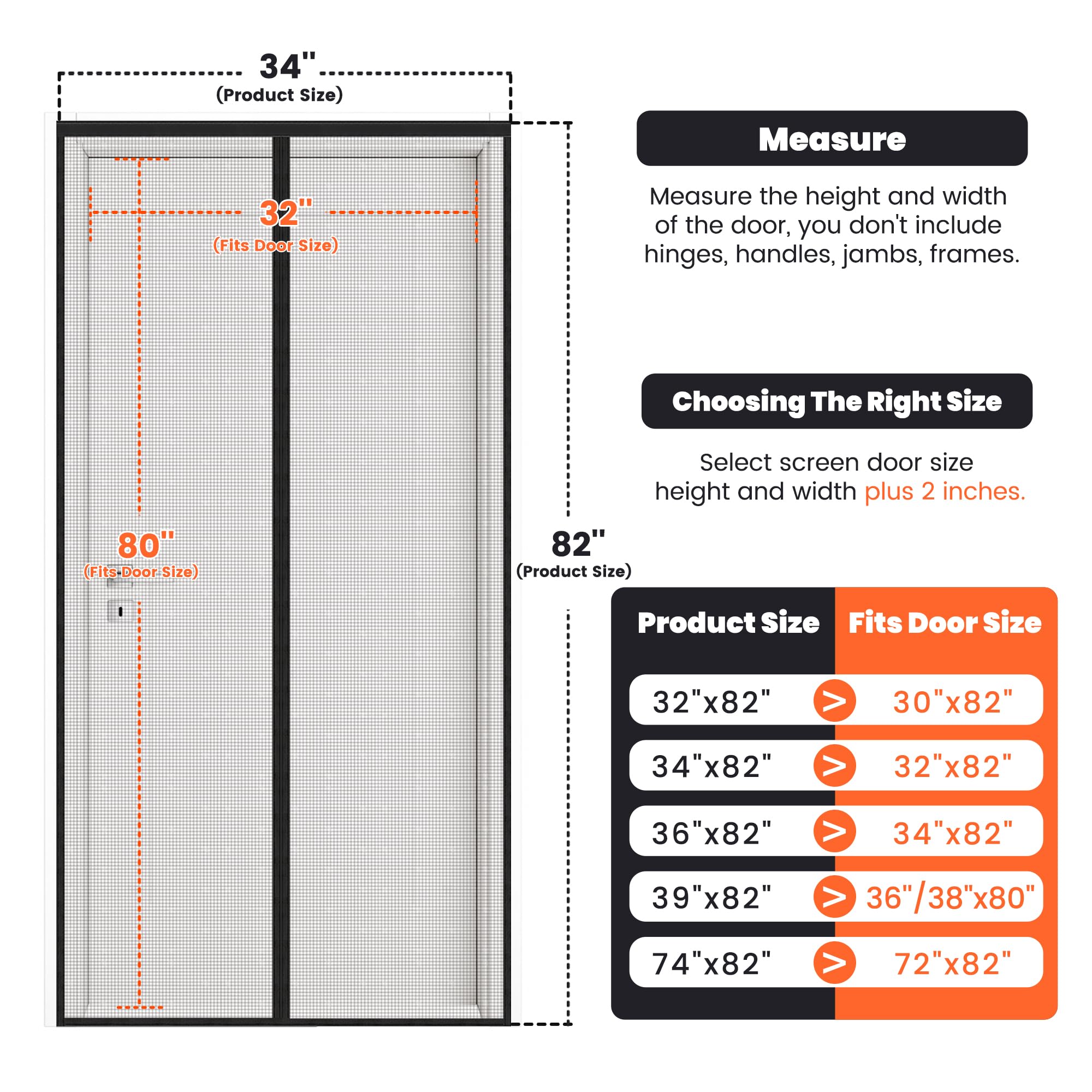 Magnetic Screen Door, Heavy Duty Fiberglass Moustiquaire Magnétique, Screen Mesh with Automatic Block Closure, Walk Through Easily for Kids Pets,Fits Door Size up to 36-38" W x 80" H