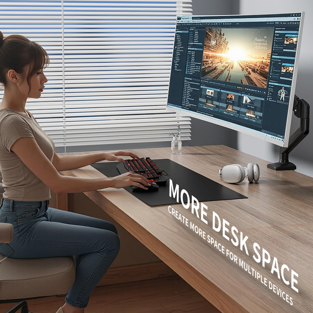 C-MOUNTS Single Monitor Arm Desk Mount，Gas Spring Monitors Arm for 17-32 inch Screens,Adjustable Computer Monitors Stand up to 4.4 to 19.8 lbs,Vesa Mount with Clamp and Grommet Base, VESA 75 & 100mm