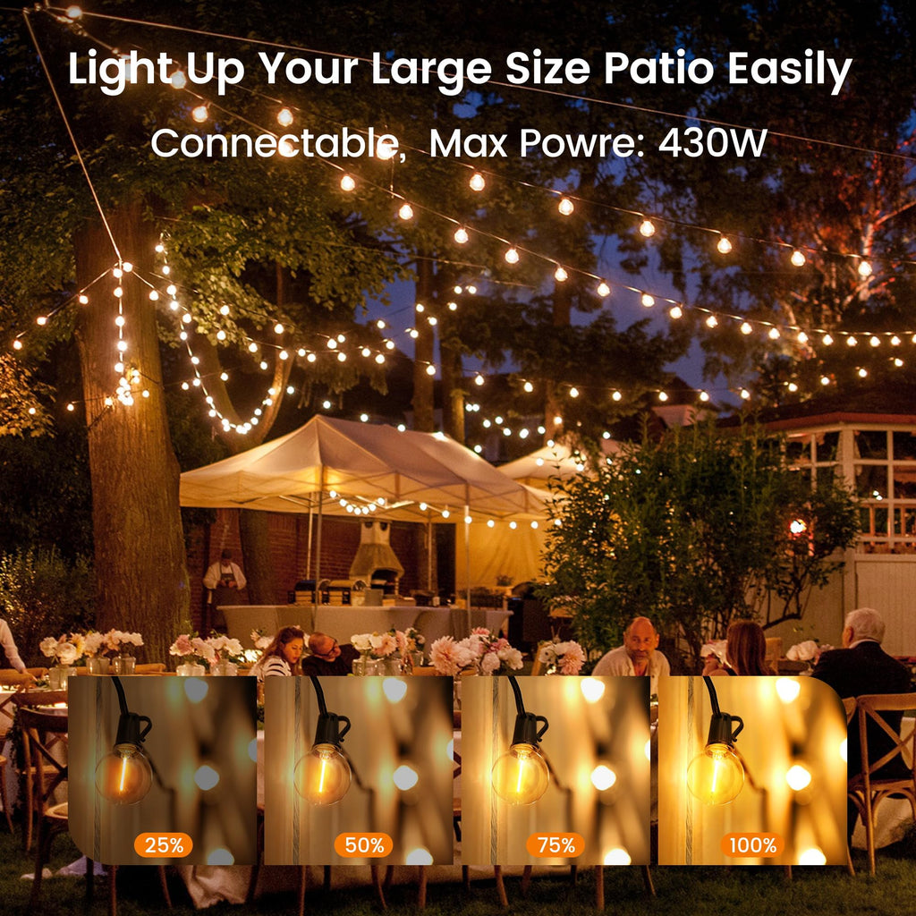 OHLUX Outdoor String Lights, 27FT G40 Globe LED Patio Lights with 13 Dimmable Plastic Bulbs 1 Spare, 2200K Waterproof Connectable Hanging Lights for Backyard Porch Cafe Party Decor, E12 Socket Base