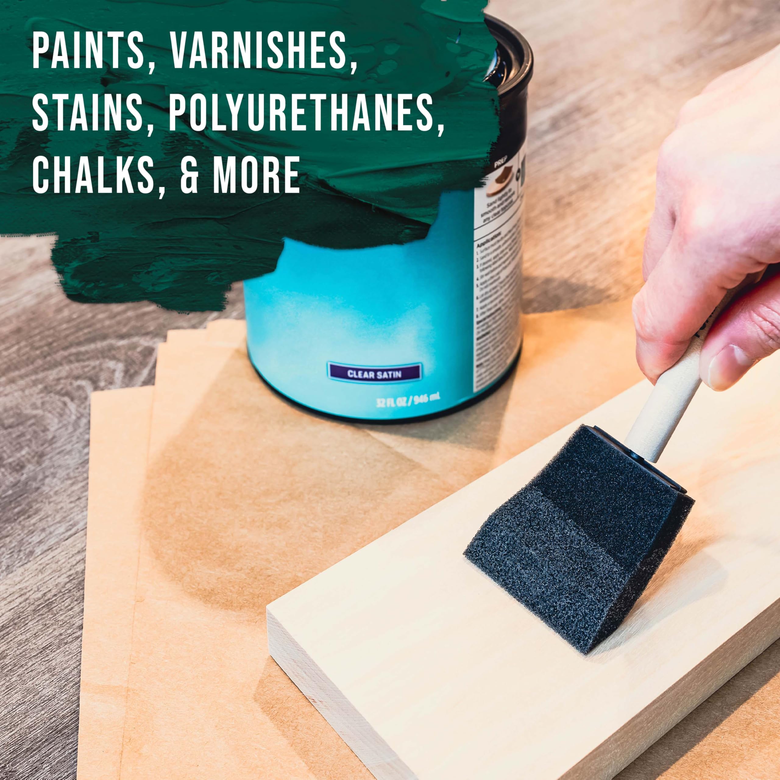 US Art Supply 2 inch Foam Sponge Wood Handle Paint Brush Set (Super Value Pack of 40) - Lightweight, Durable and Great for Acrylics, Stains, Varnishes, Crafts, Art