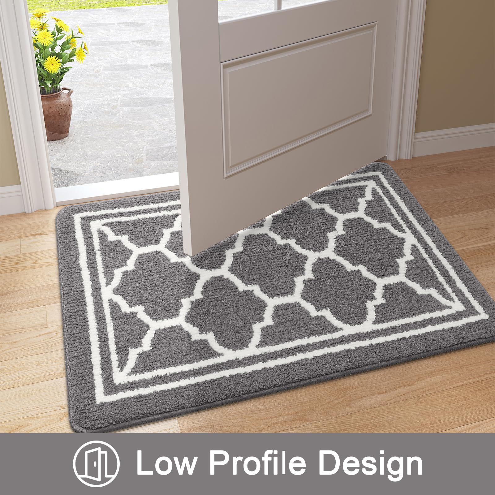Colorxy Indoor Door Mat, Non-Slip Absorbent Resist Dirt Front Door Mat Indoor, Durable Low-Profile Door Mats Indoor, Washable Winter Entrance Mat Indoor, 32"x20", Grey