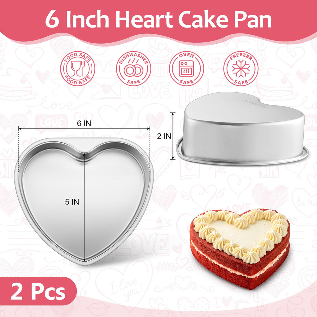 E-far 6 Inch Heart Cake Pan, 2Pcs Stainless Steel Small Heart Shaped Cake Mold, Cake Tin Baking Pan for Valentine's Day Anniversaries Wedding, Non-Toxic & Dishwasher Safe