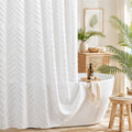 White Boho Fabric Shower Curtain 72 x 72 Inches, Modern Shabby Chic Textured Tufted Chevron Striped Minimalist Cloth Bathroom Shower Curtain